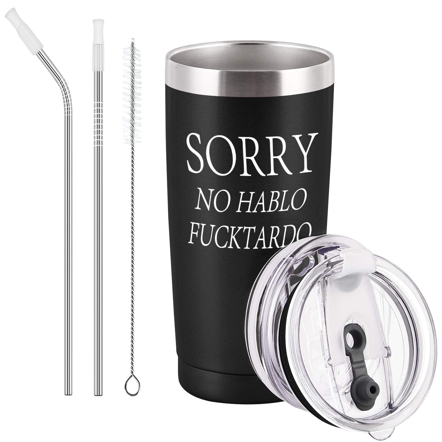 GINGPROUS Sorry No Hablo Fuctardo travel tumbler front view, ideal for on-the-go beverages.
