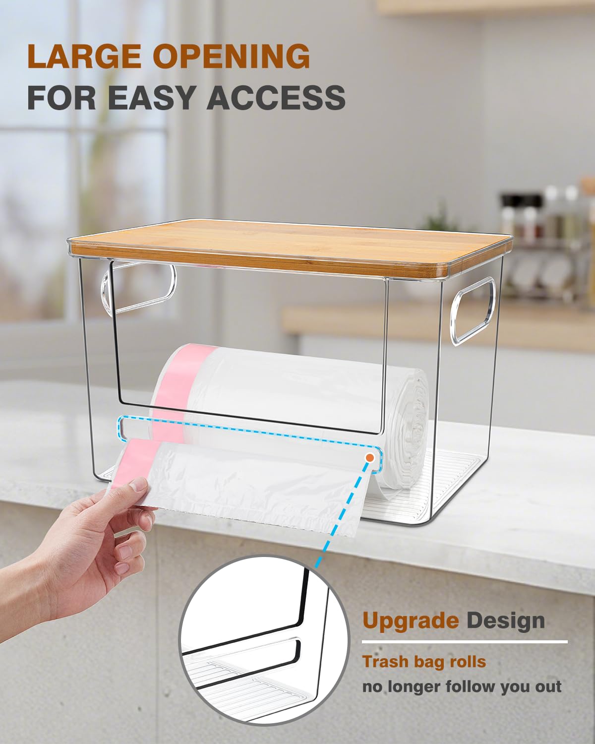 Ginnerella acrylic dispenser shows contents clearly for quick bag selection and easy refills.