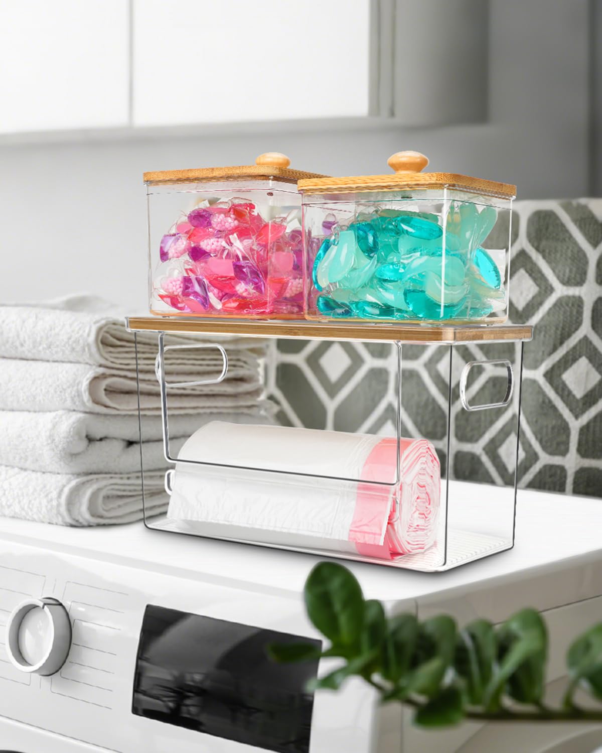 Ginnerella wide-front-opening dispenser streamlines bag retrieval in kitchen drawers.