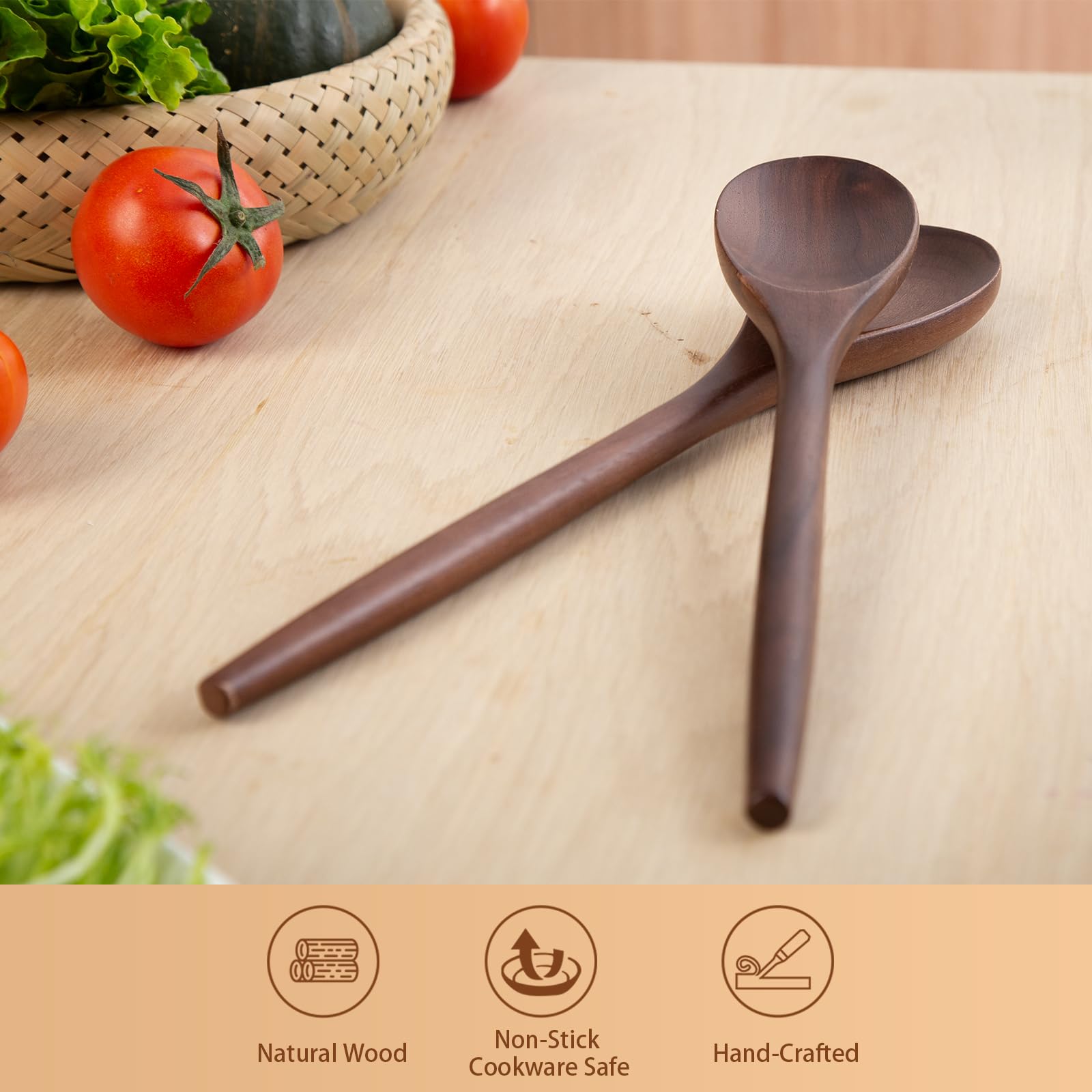 GinSent wooden spoon safe for non-stick cookware with comfortable grip.