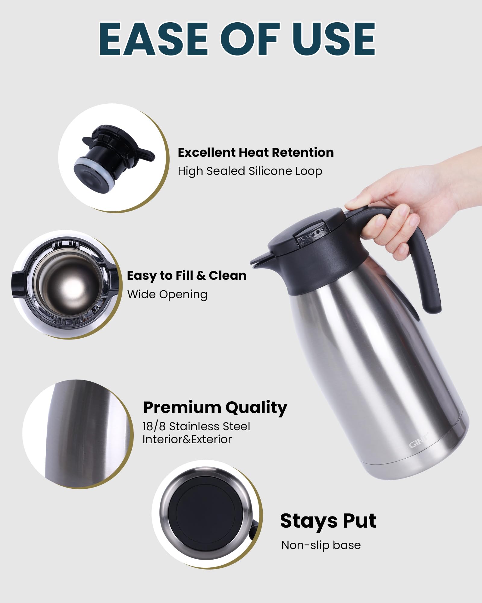 GiNT 304 stainless steel insulated carafe detail and durability