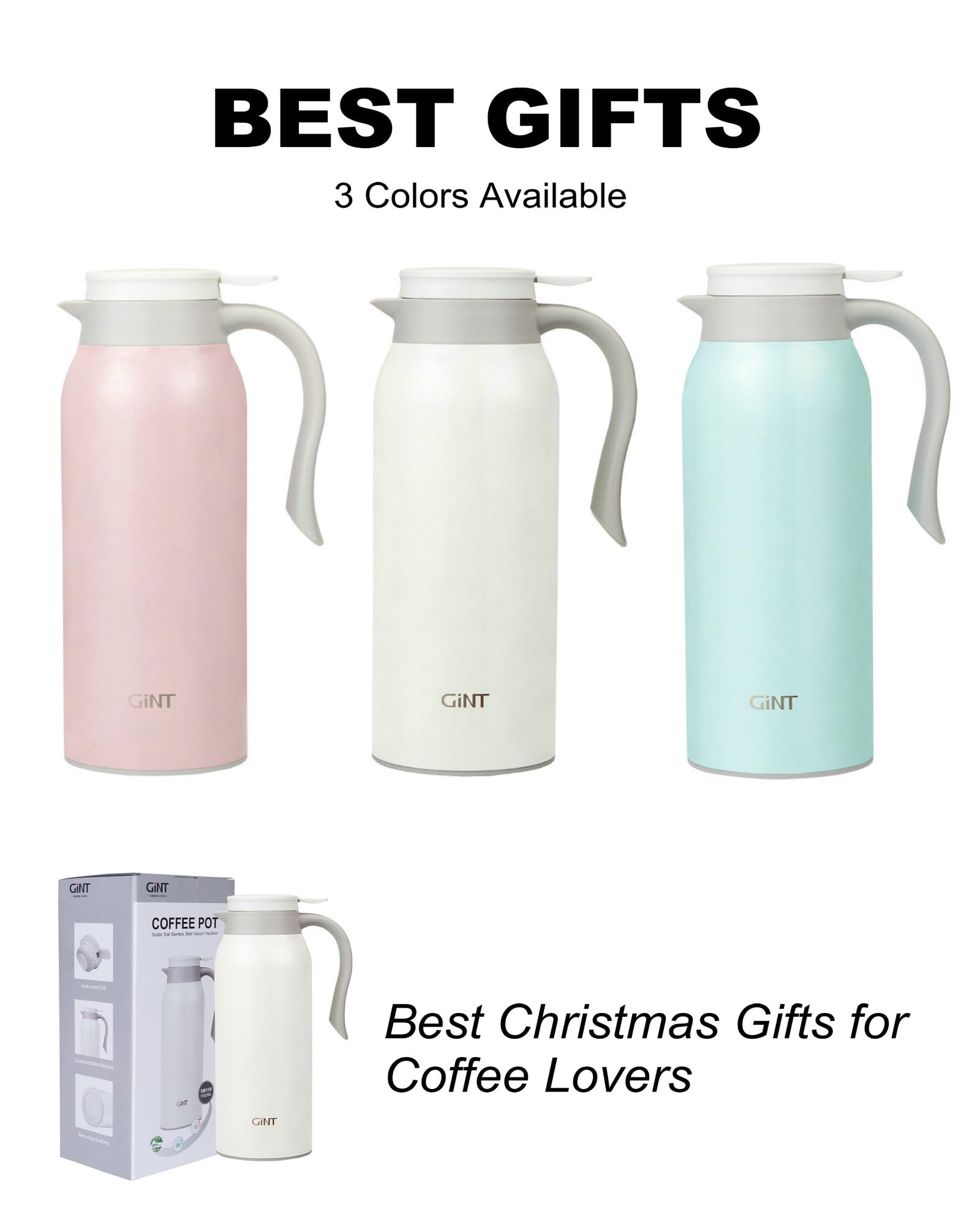 GiNT 51 oz carafe white upgraded finish complements any kitchen decor.