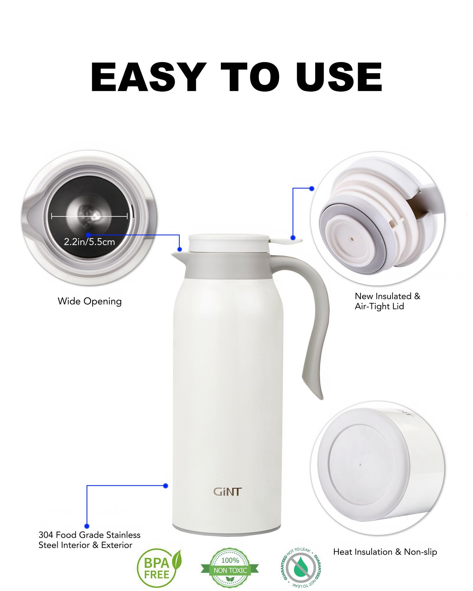 GiNT 51 oz carafe wide mouth for ice and easy cleaning.