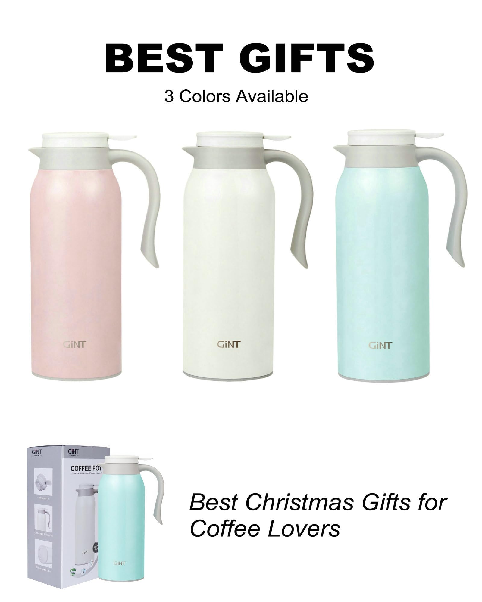 Gint 51oz thermal carafe comfortable handle for one-handed pour.