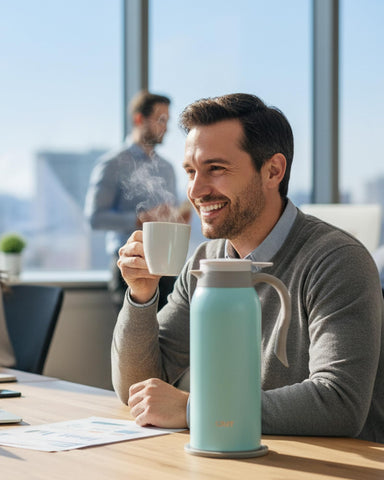 Gint 51oz thermal carafe leak-proof lid prevents spills during transport.