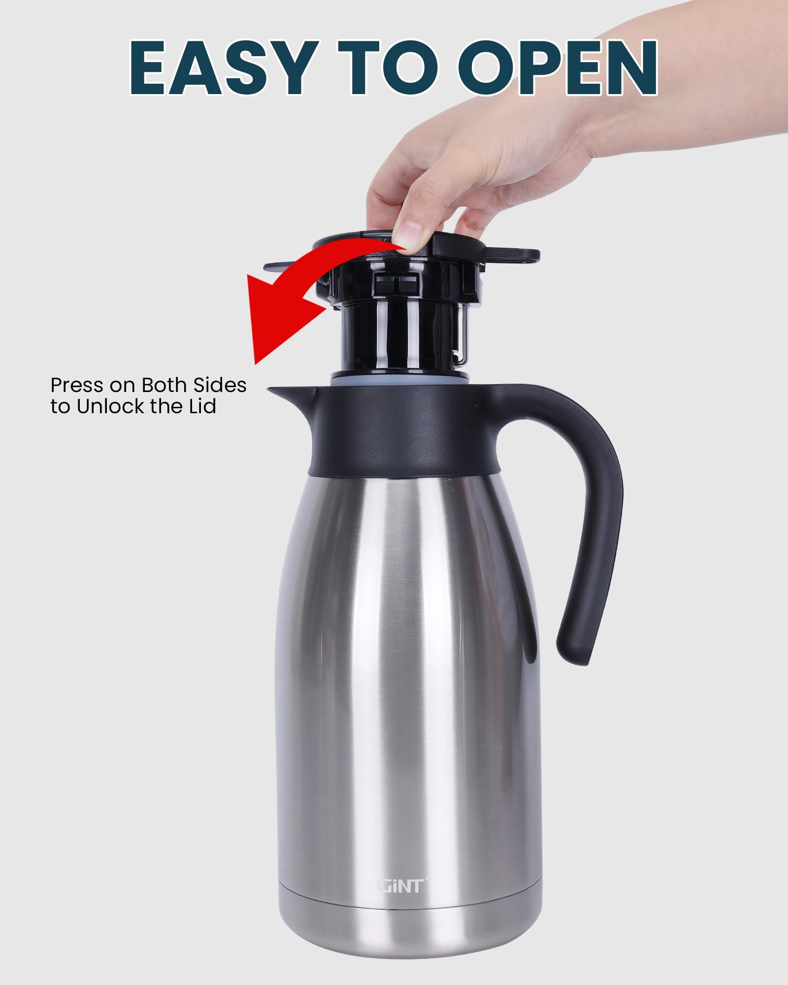 GiNT 64oz carafe with dual silicone rings to prevent leaks