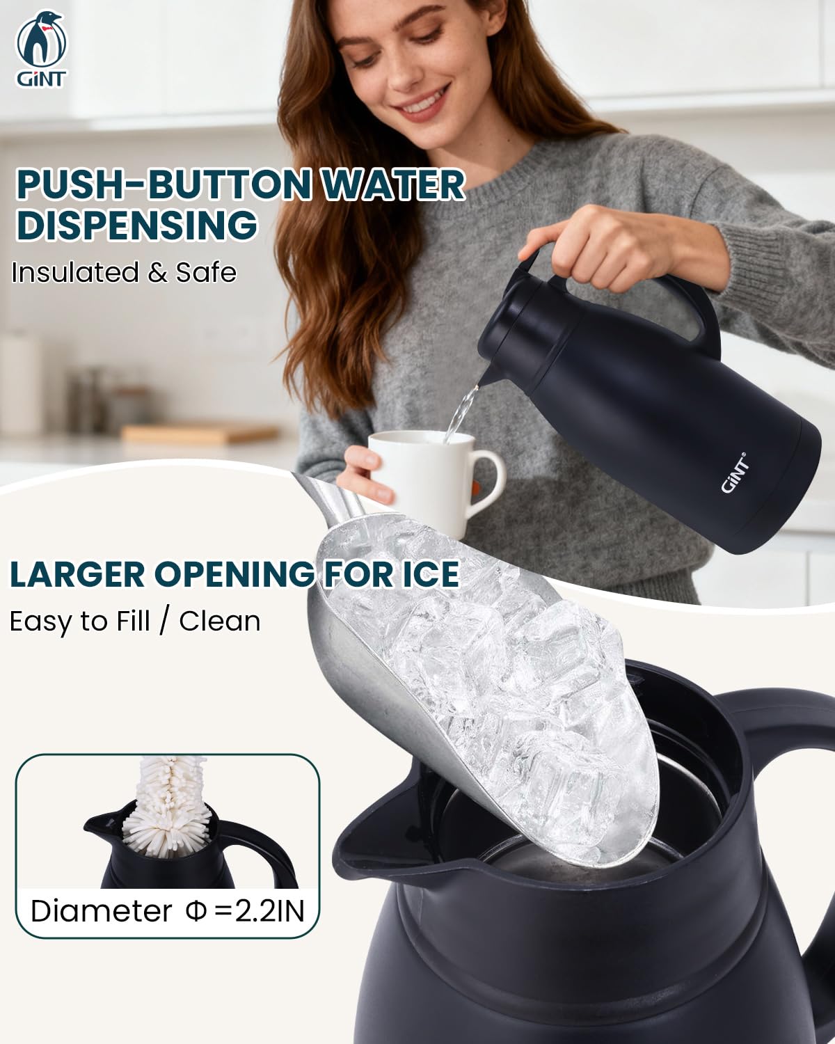 GiNT carafe durable interior and exterior shown for long lasting use