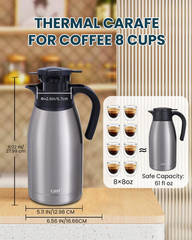 GiNT silver-finish carafe lid pinch-release for quick serving