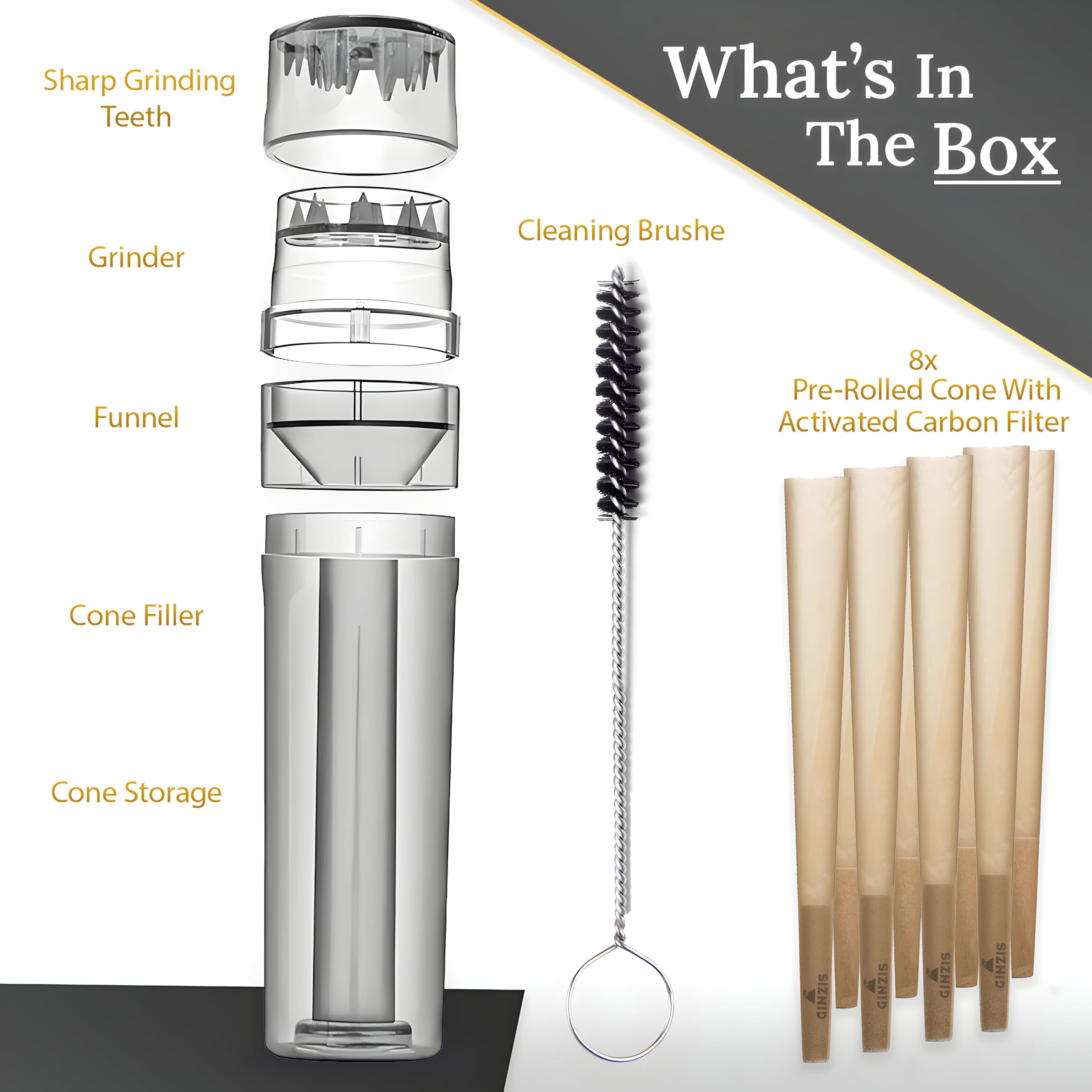 Ginzis eight-charcoal-filter-cones preserve aroma and simplify on-the-go use.