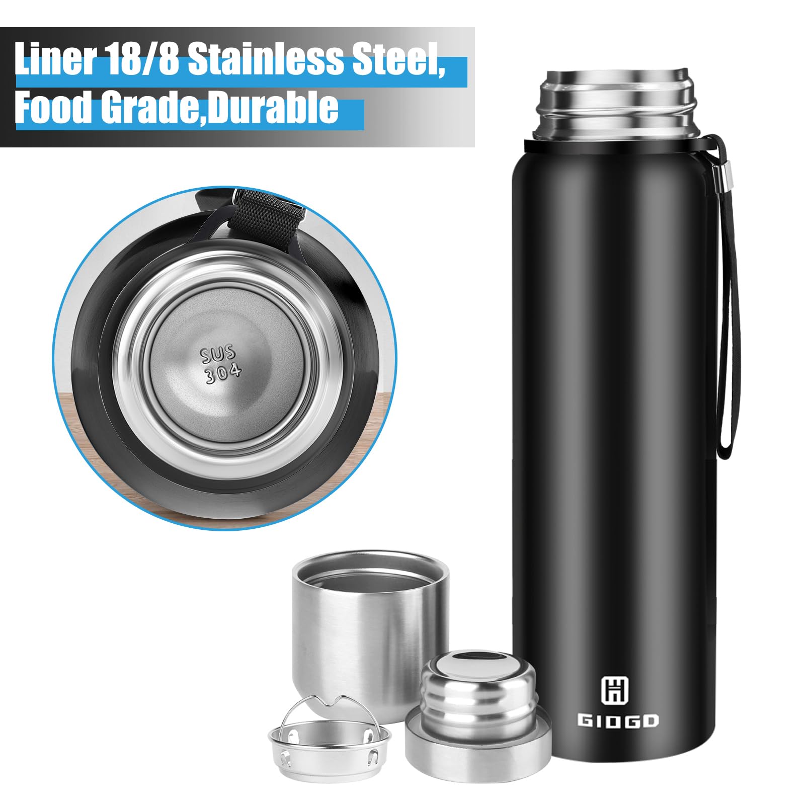 GIOGD double-wall insulation preserves hot or cold drinks for hours