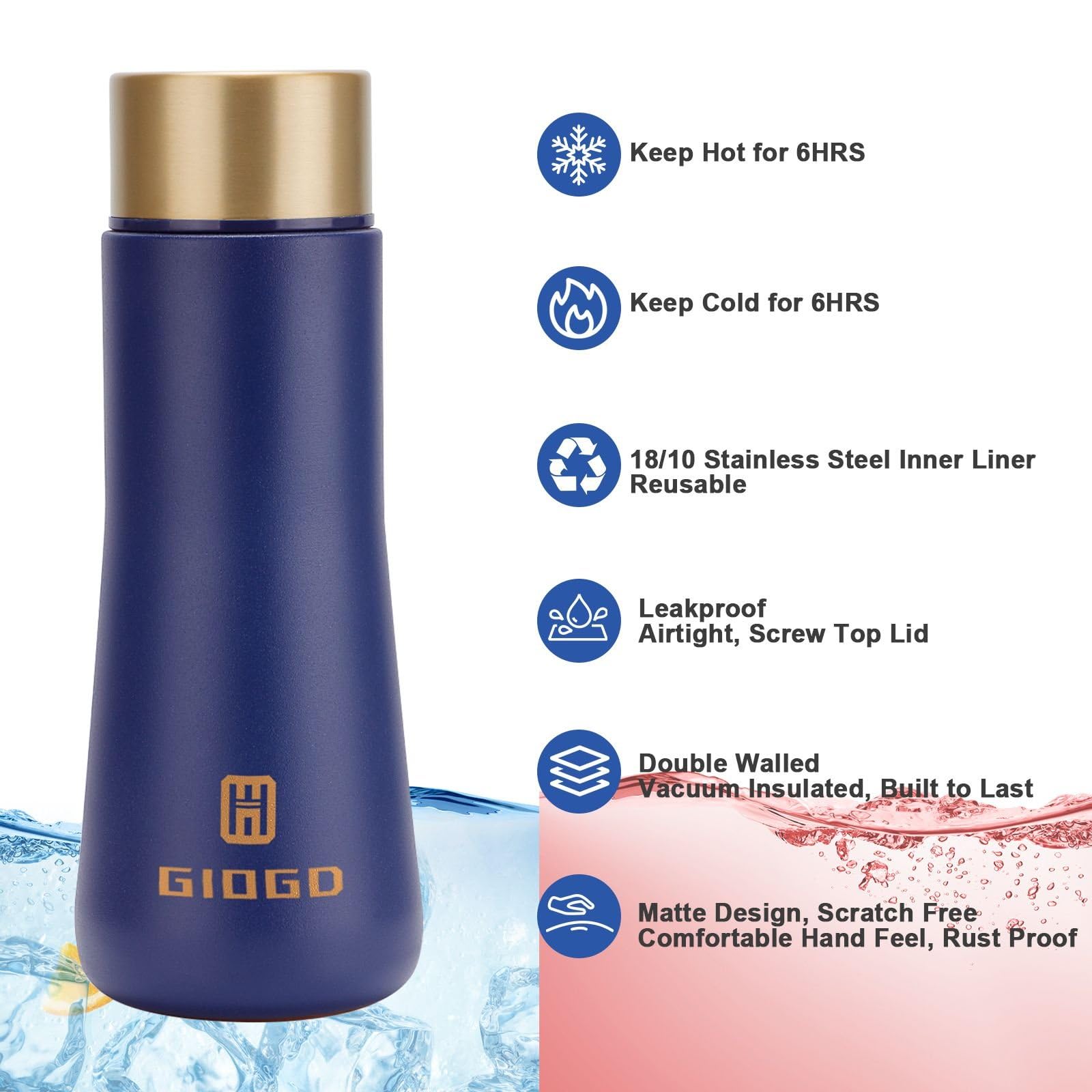 GIOGD double-wall insulation label conveys hot and cold retention for hours