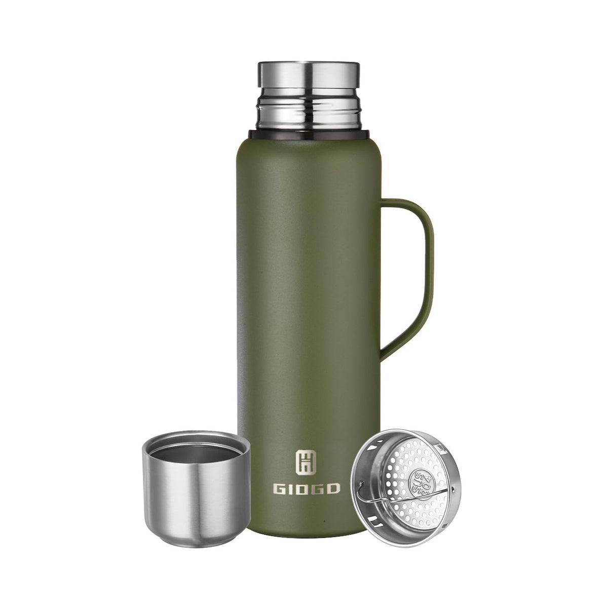 GIOGD 1000ml green insulated bottle with handle for easy grip on the go