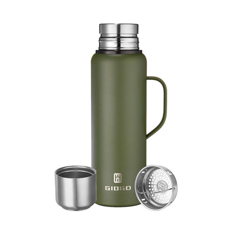 GIOGD 1000ml green insulated bottle with handle for easy grip on the go