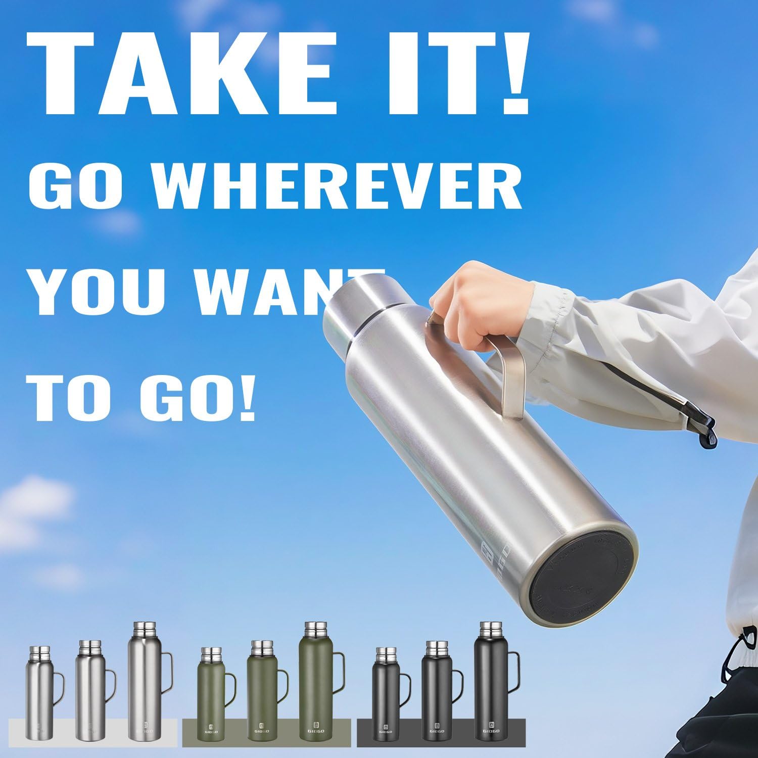 GIOGD insulated bottle includes cup for convenient drinking on travel