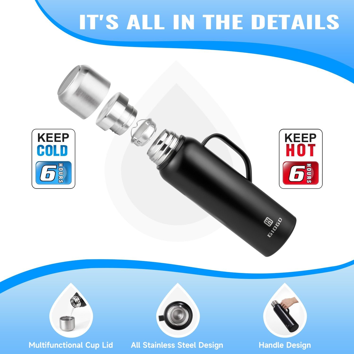 GIOGD wide-mouth opening for easy filling and pouring into cups