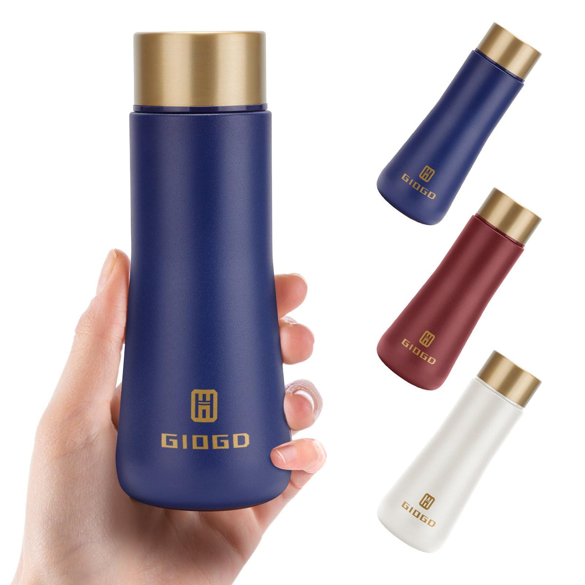 GIOGD small mini bottle blue front view showing pocket-friendly design for on-the-go hydration