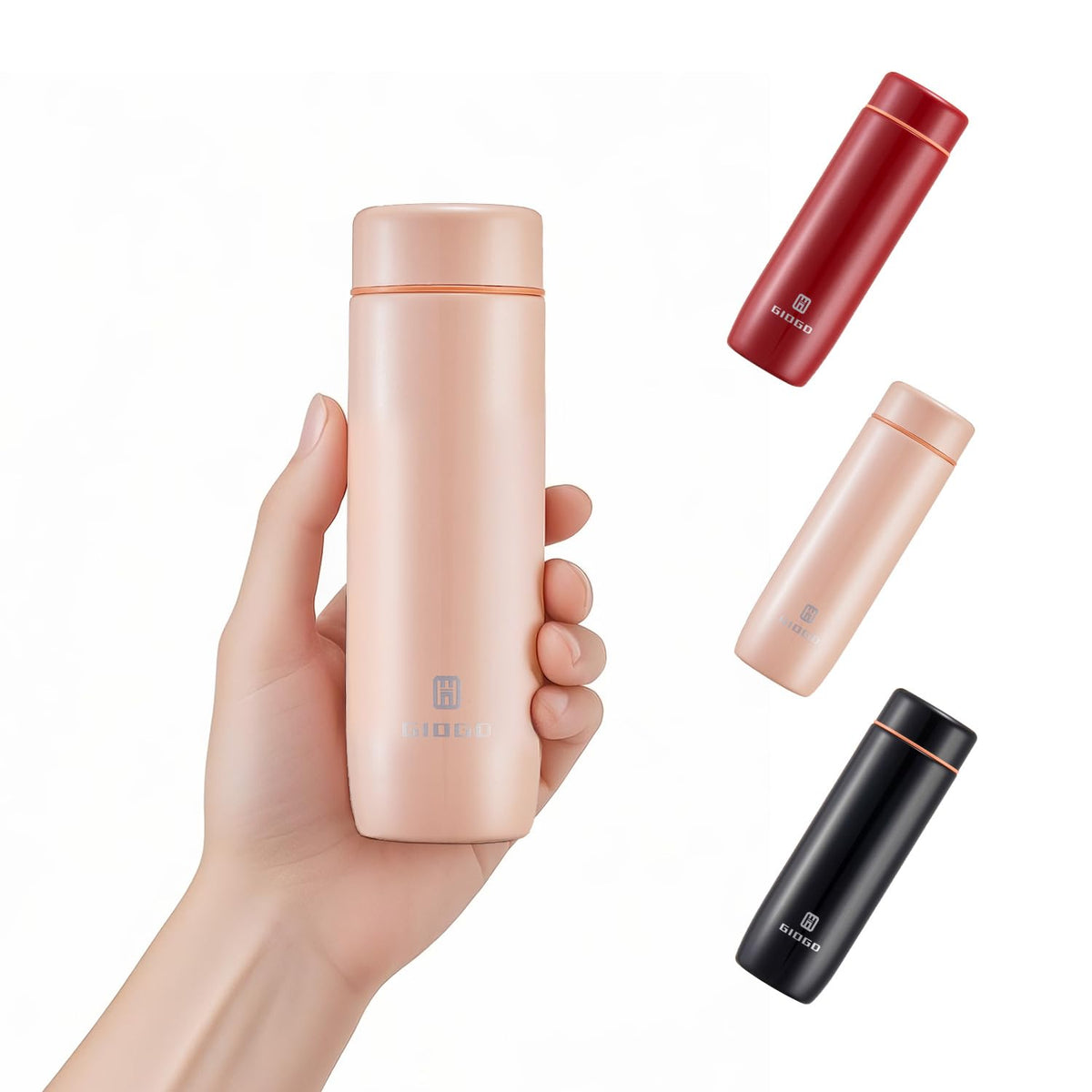 GIOGD pink thermo bottle with compact body, ideal for purse carry.