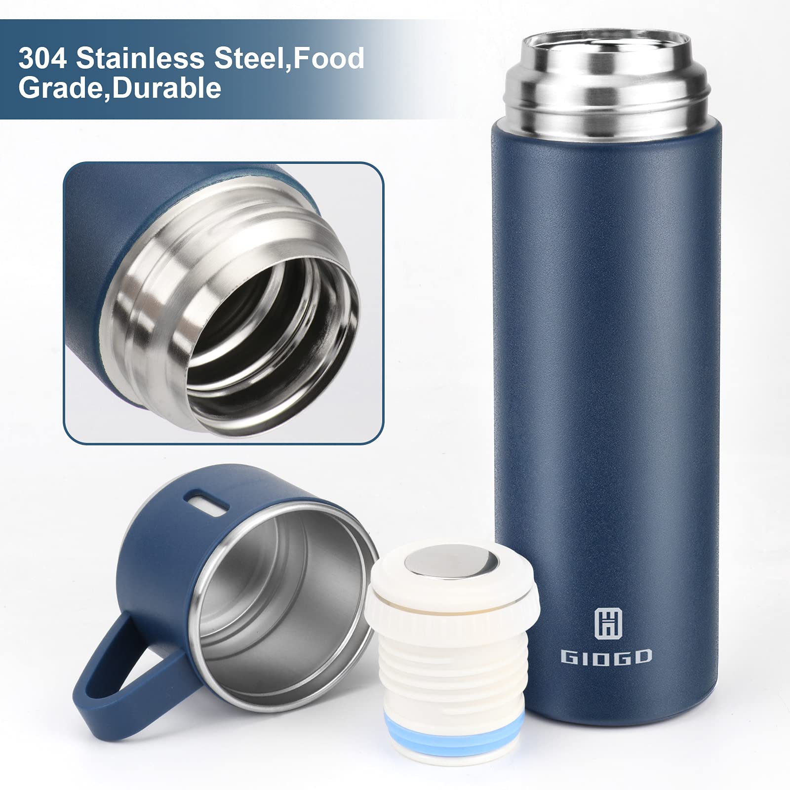 GIOGD blue reservoir with multi-function lid serving as insulated cup