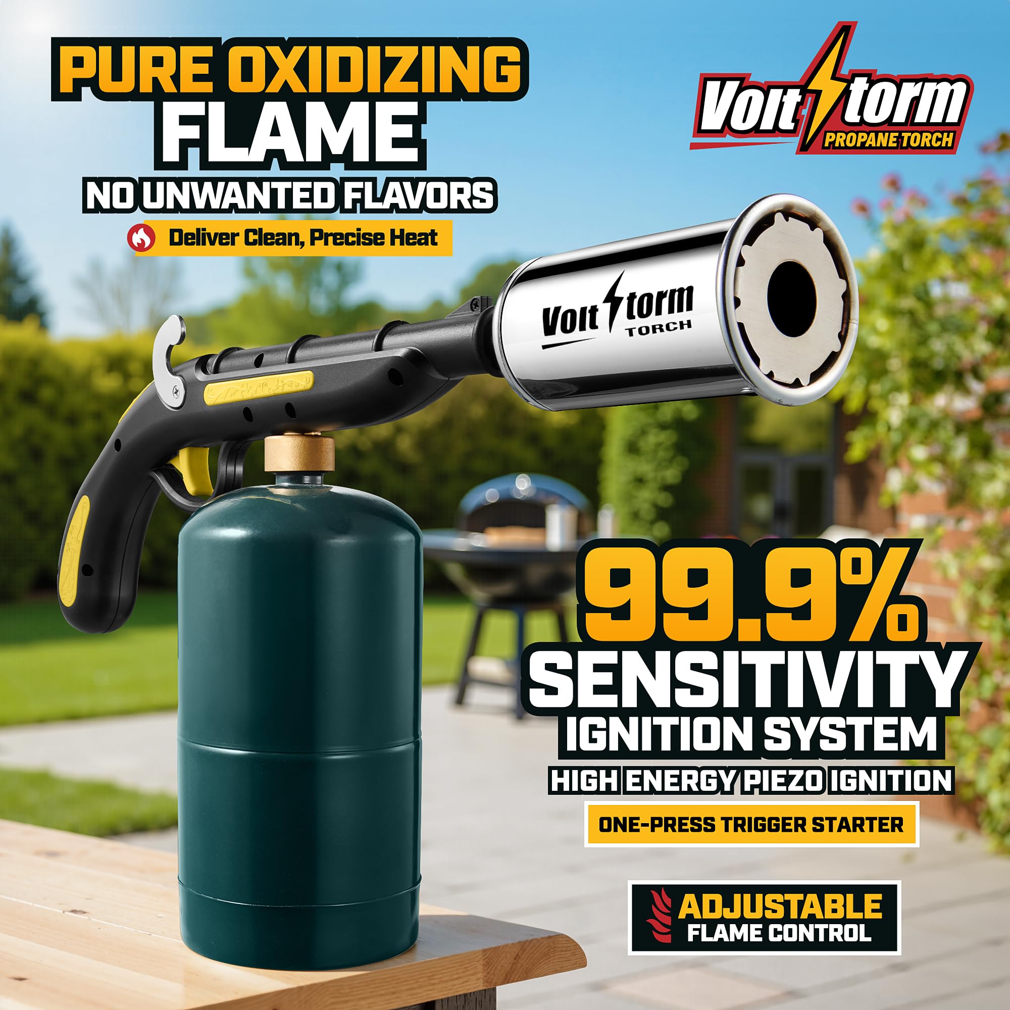 Gioventu cooking torch flame nozzle delivering high heat for precise searing.