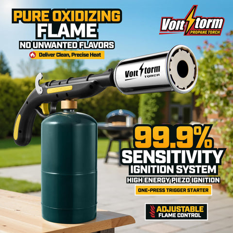 Gioventu cooking torch flame nozzle delivering high heat for precise searing.