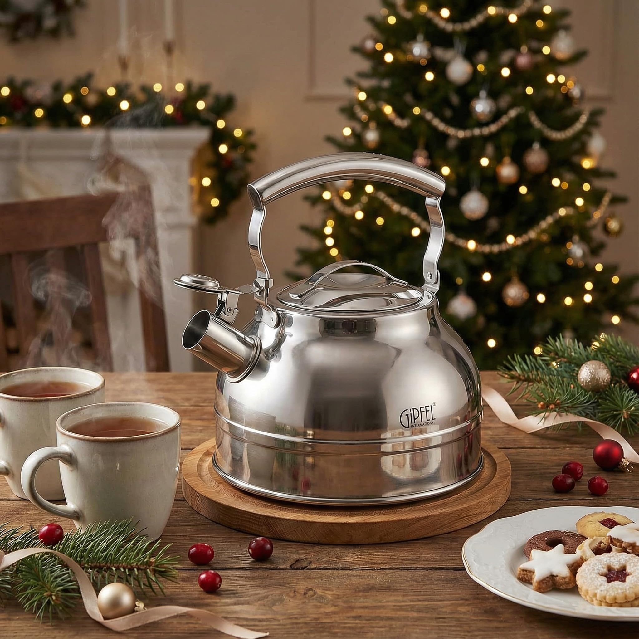 GIPFEL INTERNATIONAL stainless steel kettle with classic design on stove