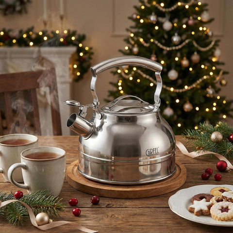 GIPFEL INTERNATIONAL stainless steel kettle with classic design on stove