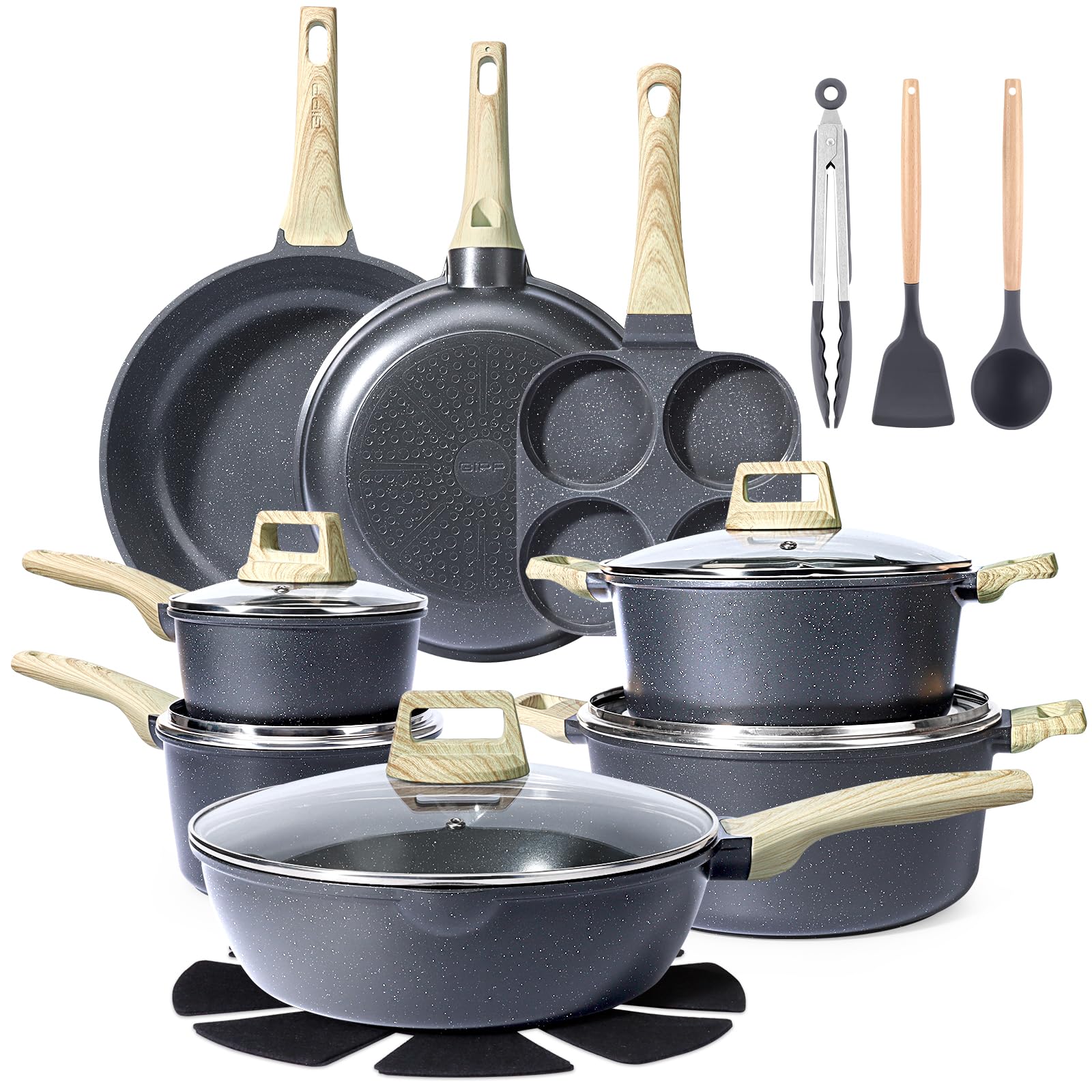 GiPP 22-piece ceramic nonstick cookware set for everyday cooking.
