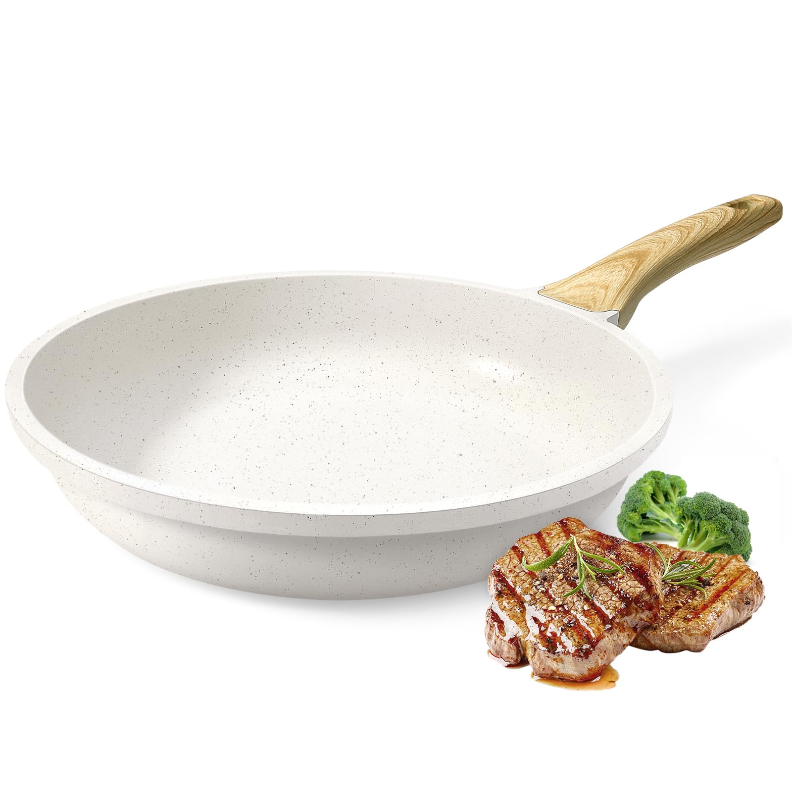 GiPP nonstick frying pan 9.5-inch white granite for effortless omelets.