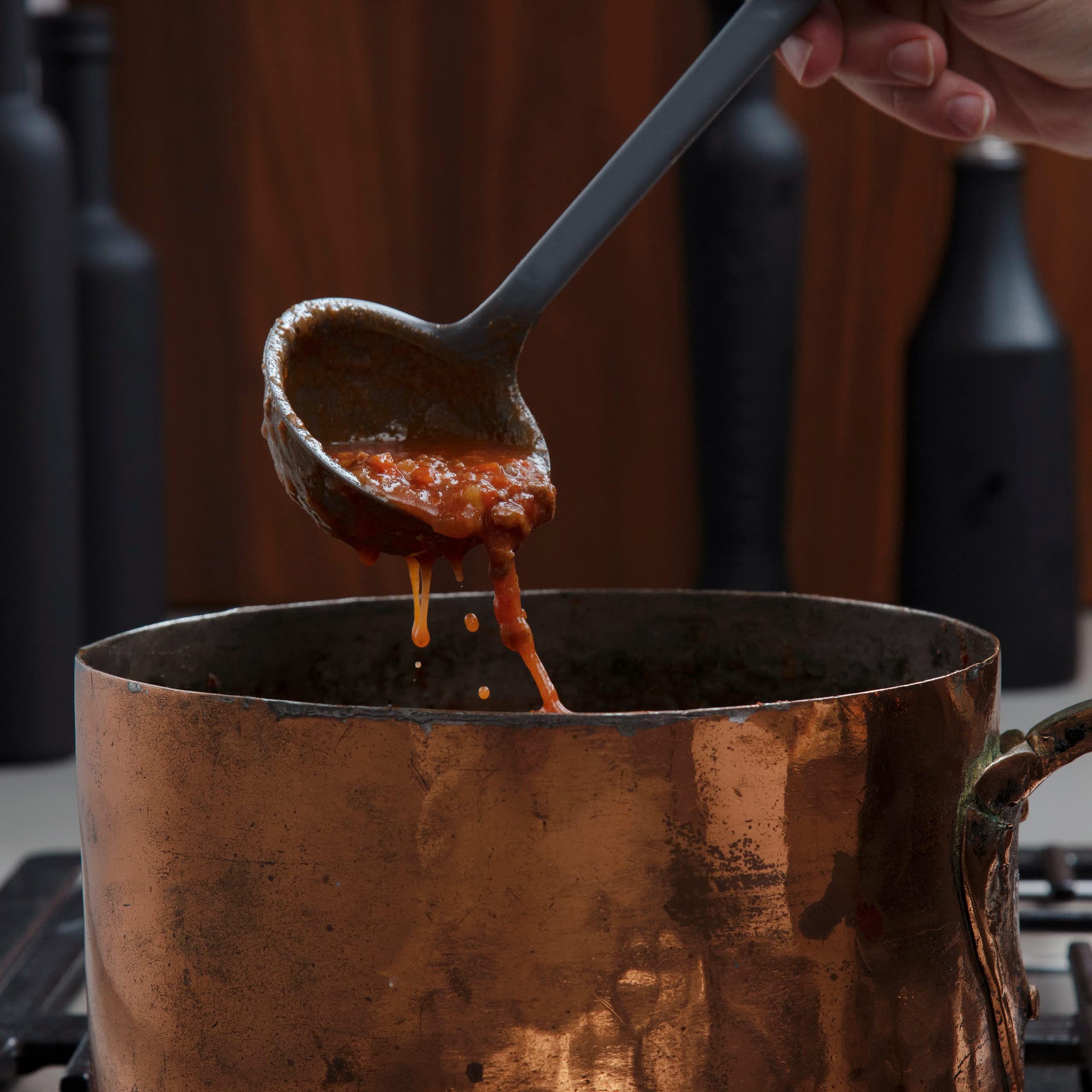 GIR Get It Right ladle long handle keeps hands away from heat.