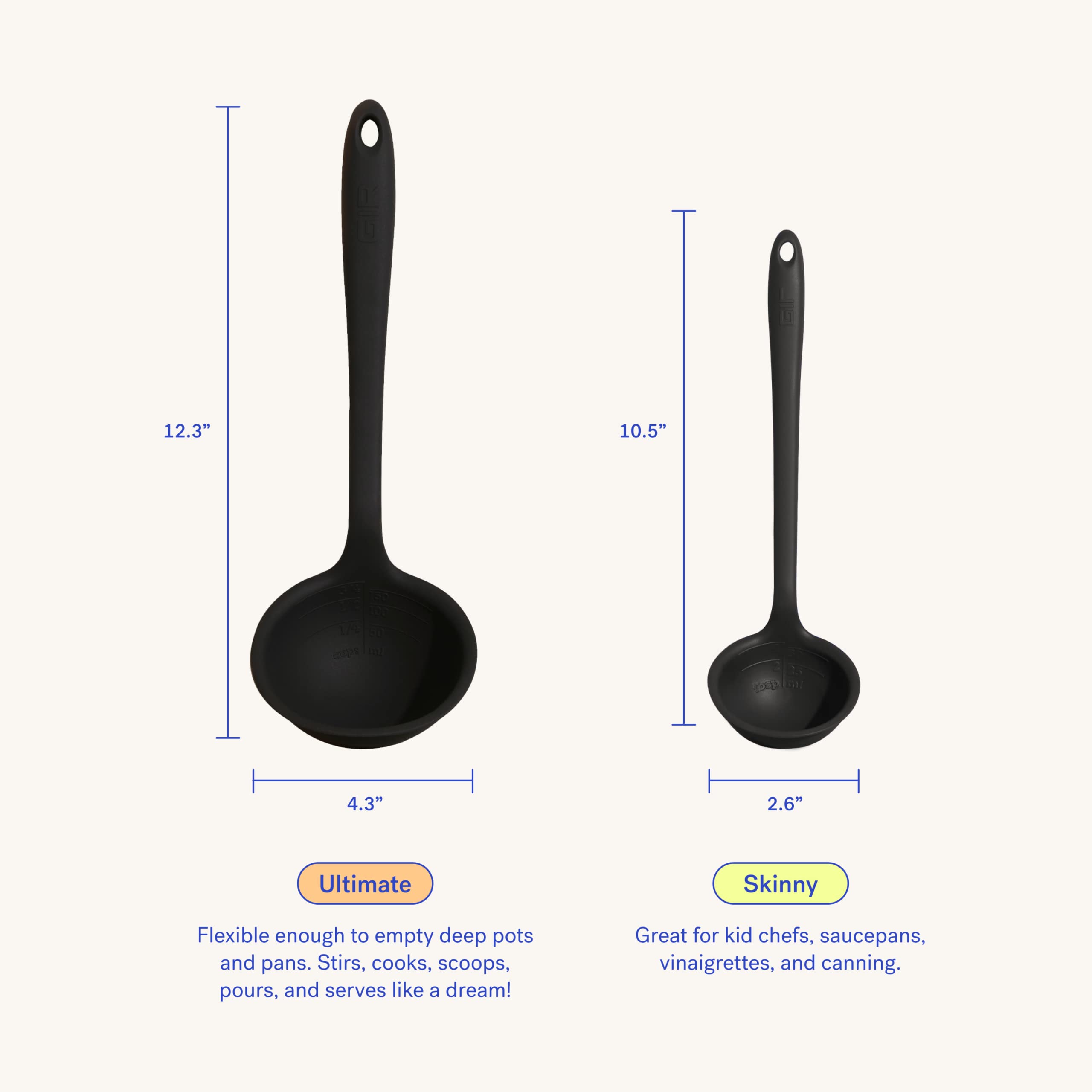 GIR ladle features precise pouring edge to prevent spills while serving soups