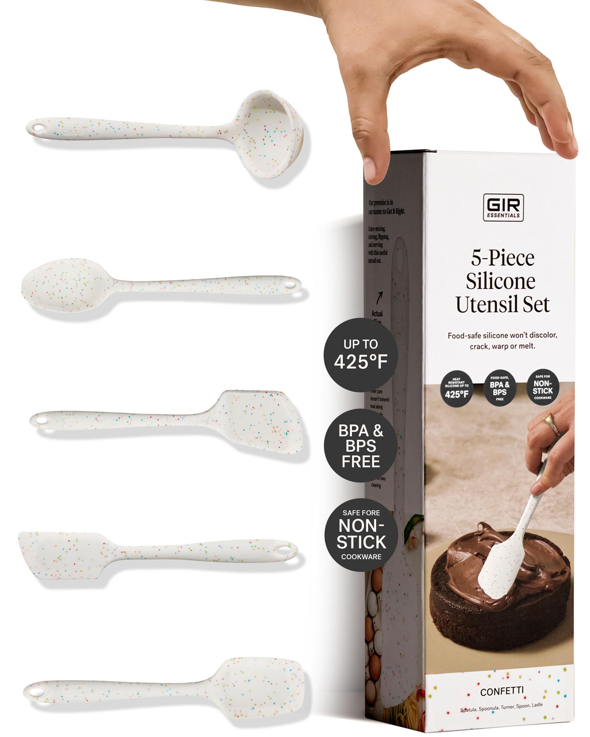 GIR Get It Right spatula in Party Confetti colors protects nonstick pans.