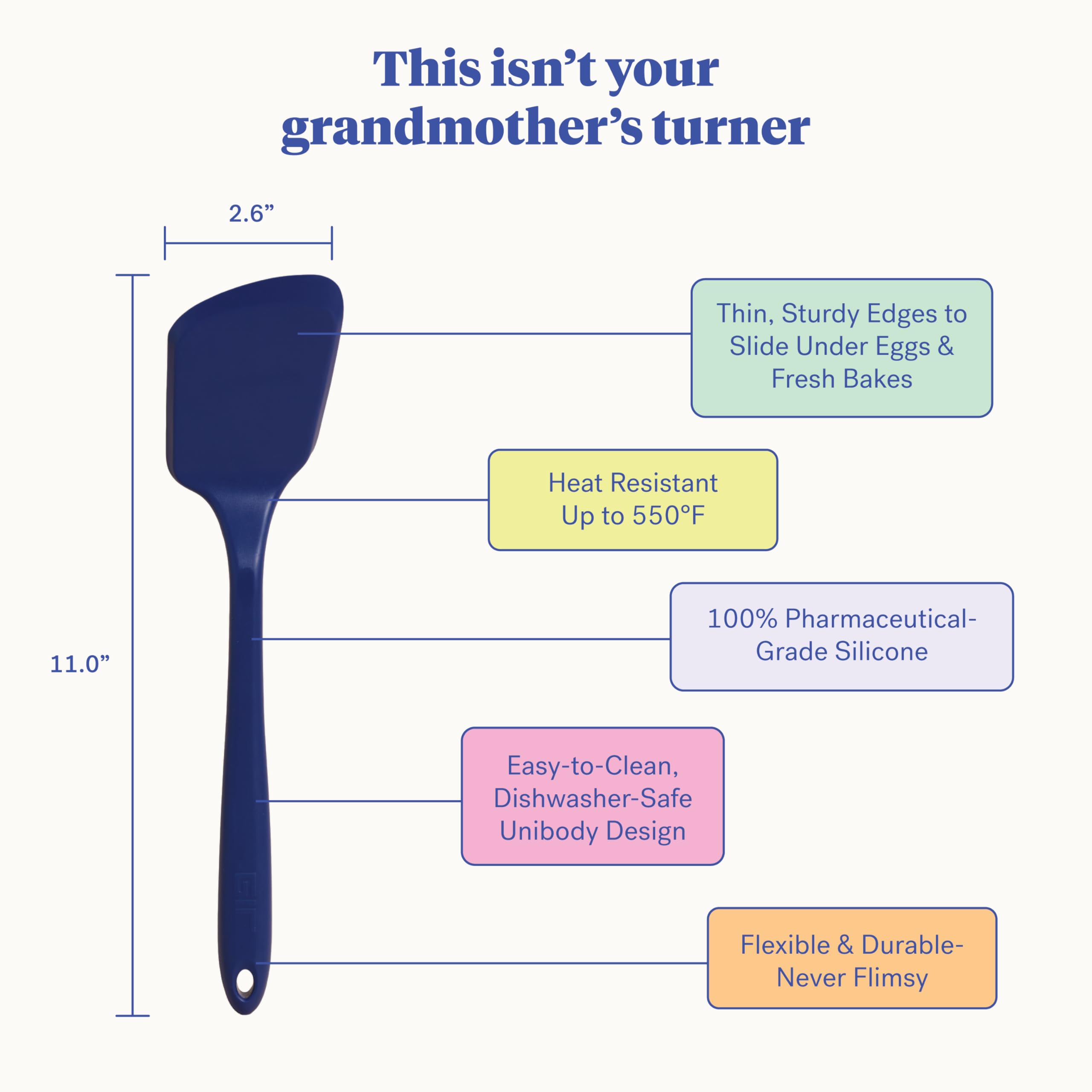 GIR silicone turner non-stick-scratch design protects cookware during frequent flipping.