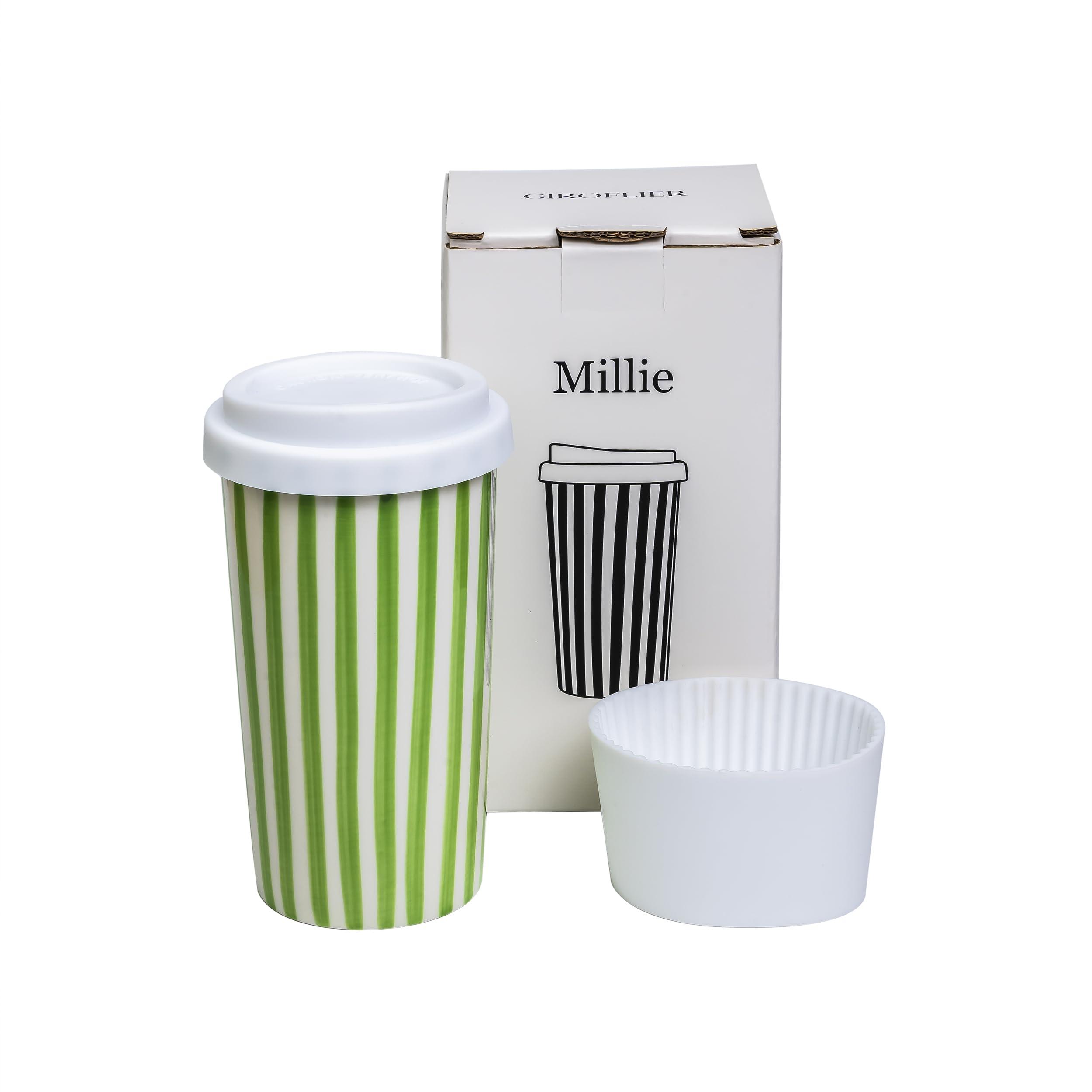 GIROFLIER Millie 12oz ceramic tumbler with lid preserves flavor on the go.