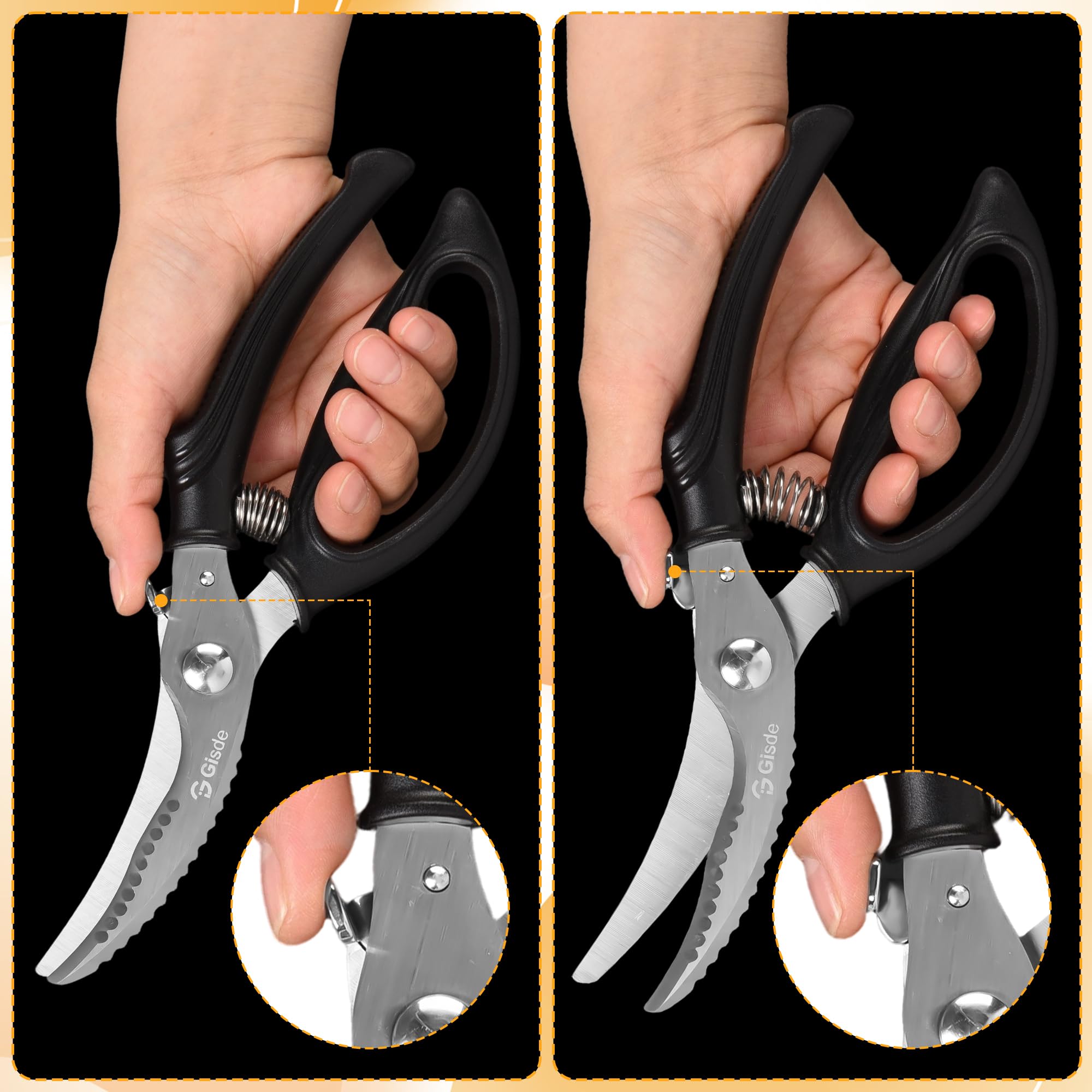 Gisde spring-loaded shears with safety lock for easy handling