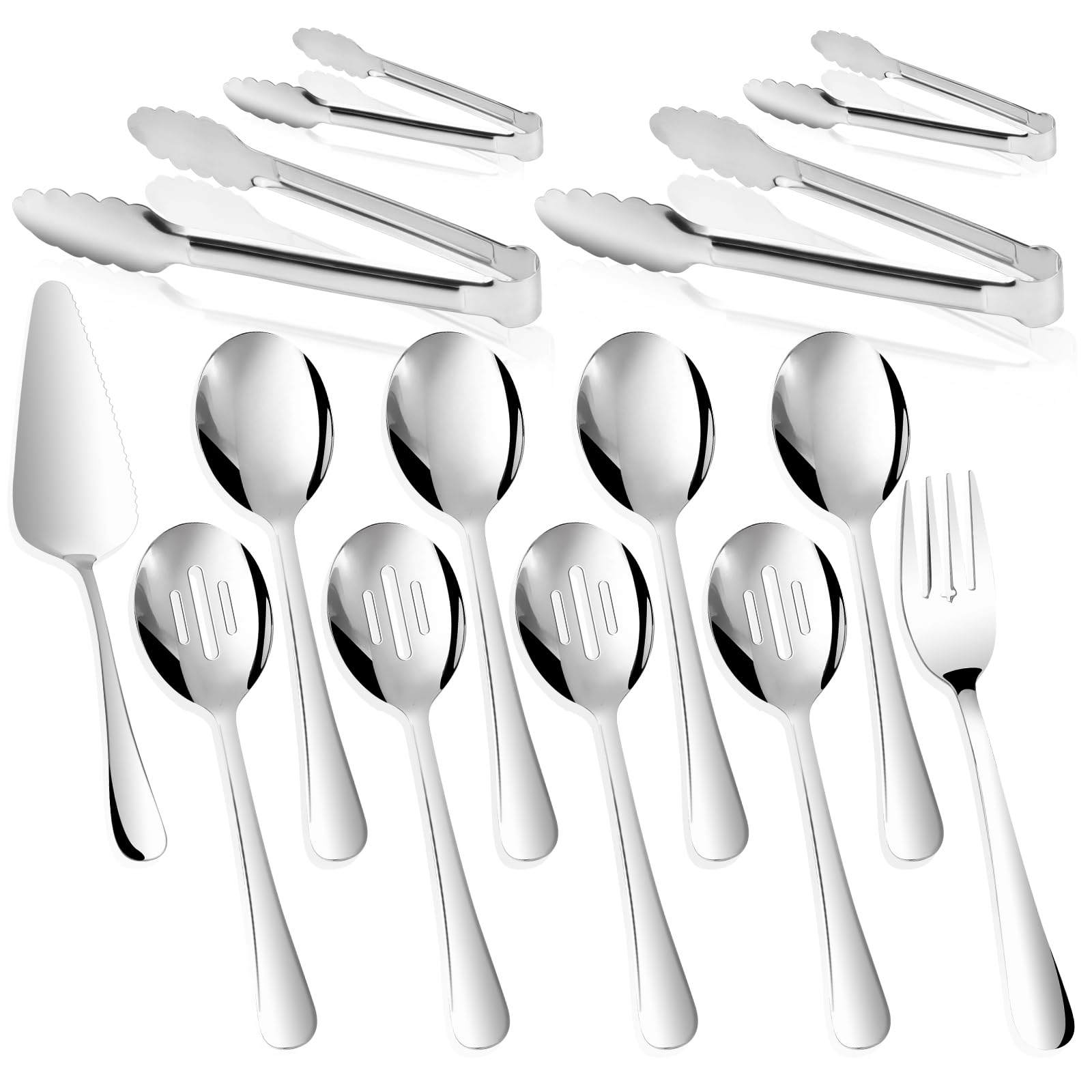 Gisly 14-piece serving utensils set displayed for elegant buffet setups with durable stainless steel.