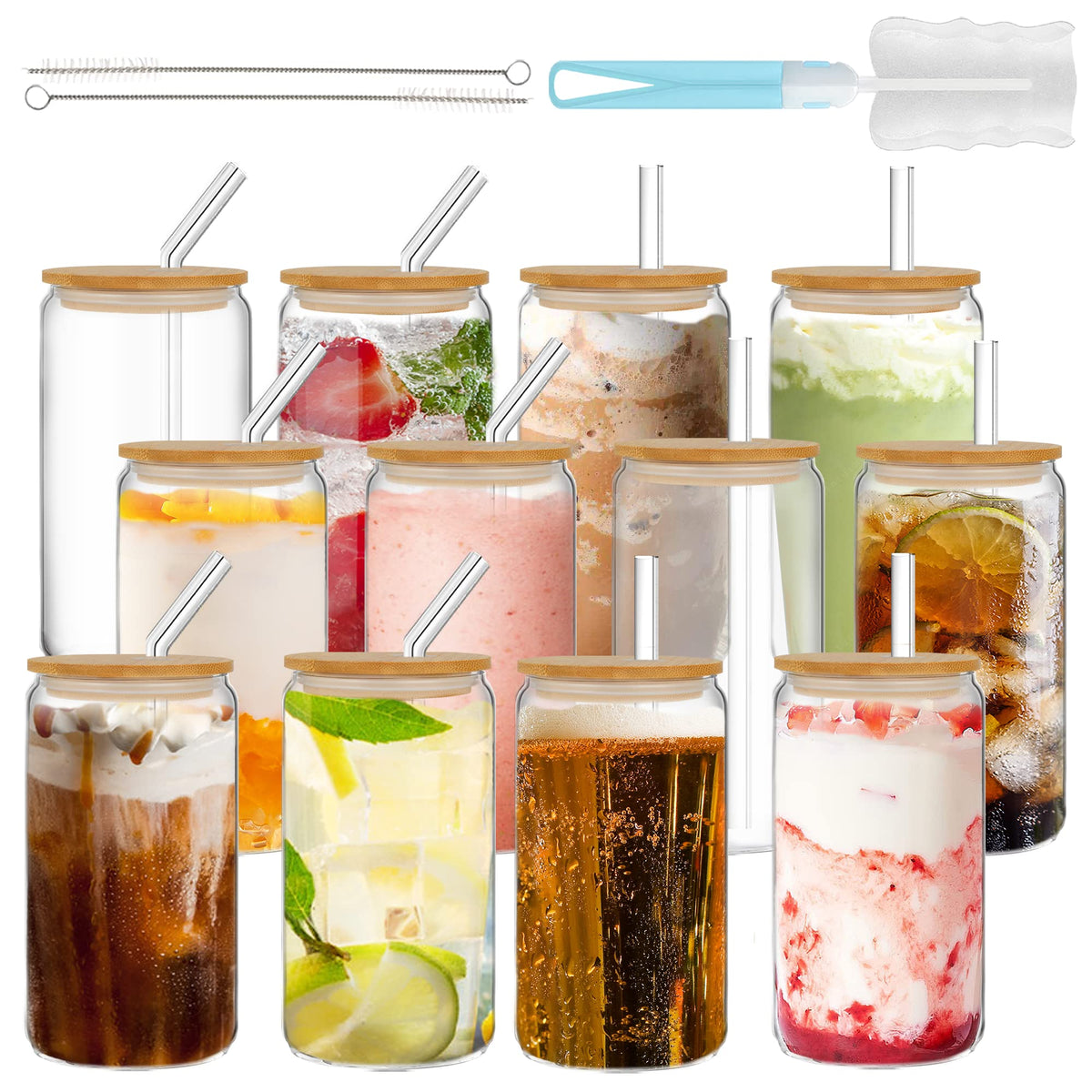 GIVAMEIHF 16oz glass with bamboo lid and straw for refreshing iced drinks