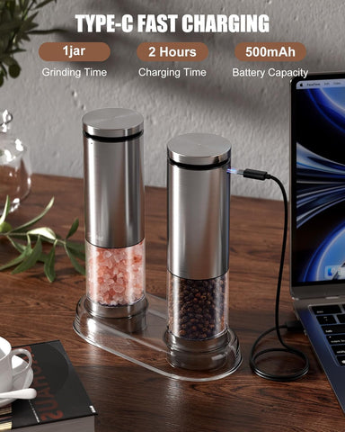 GiveBest electric salt grinder with transparent base to monitor spice levels.