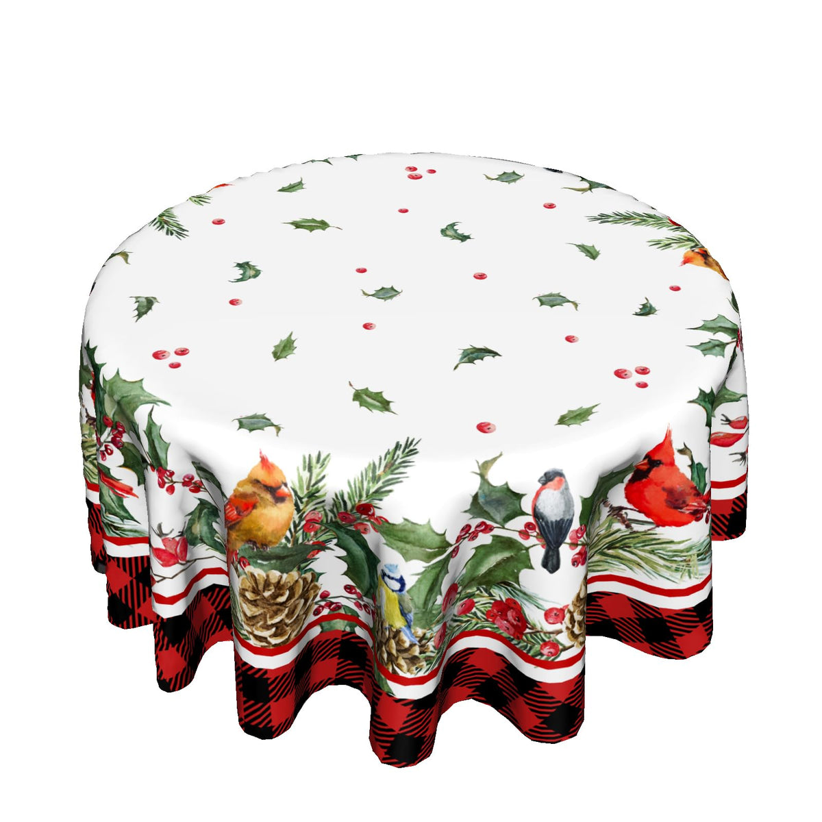 Giwawa Winter Birds round tablecloth 60in protects surfaces with festive decor