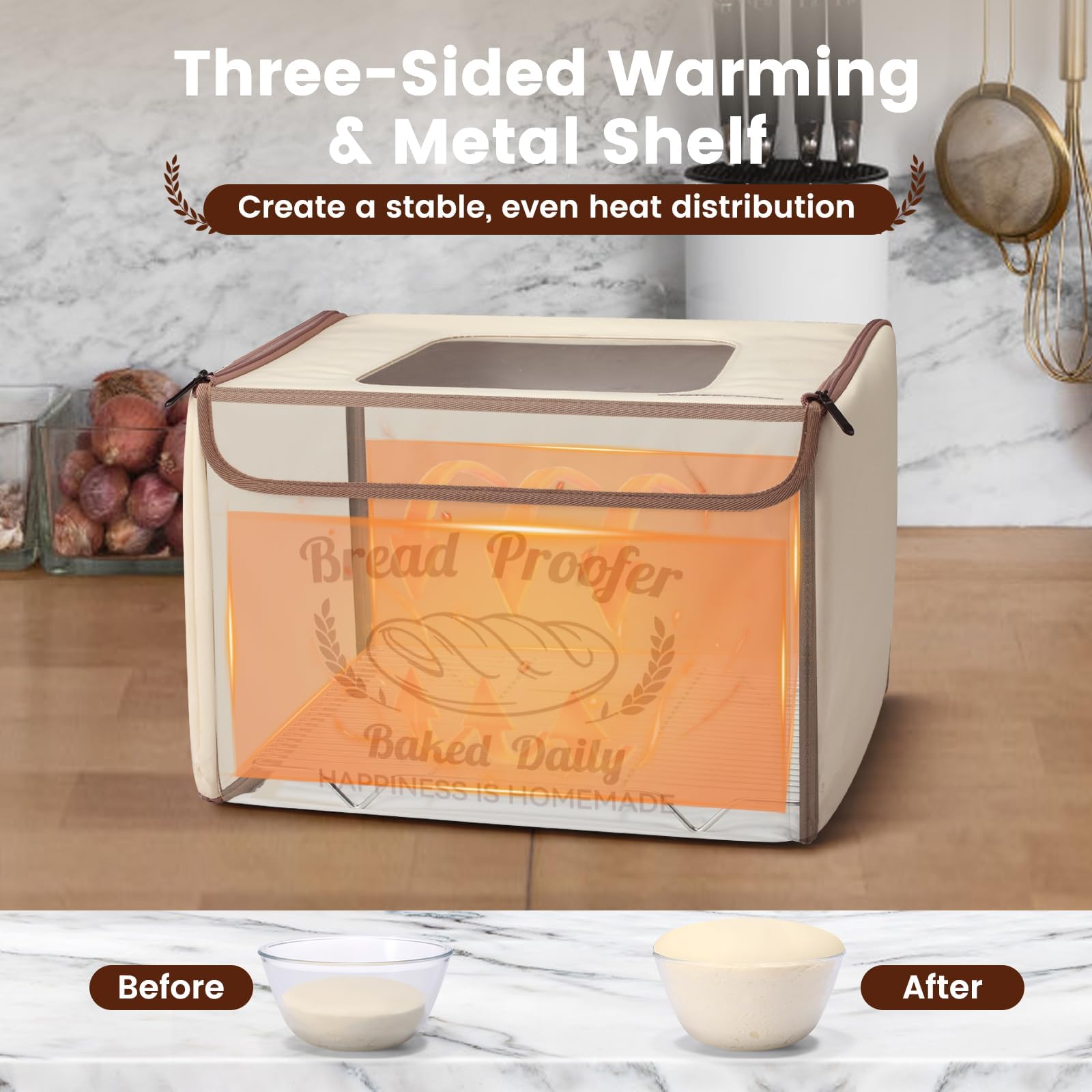 GIYUDOT folding bread proofer with lid open highlights easy monitoring window