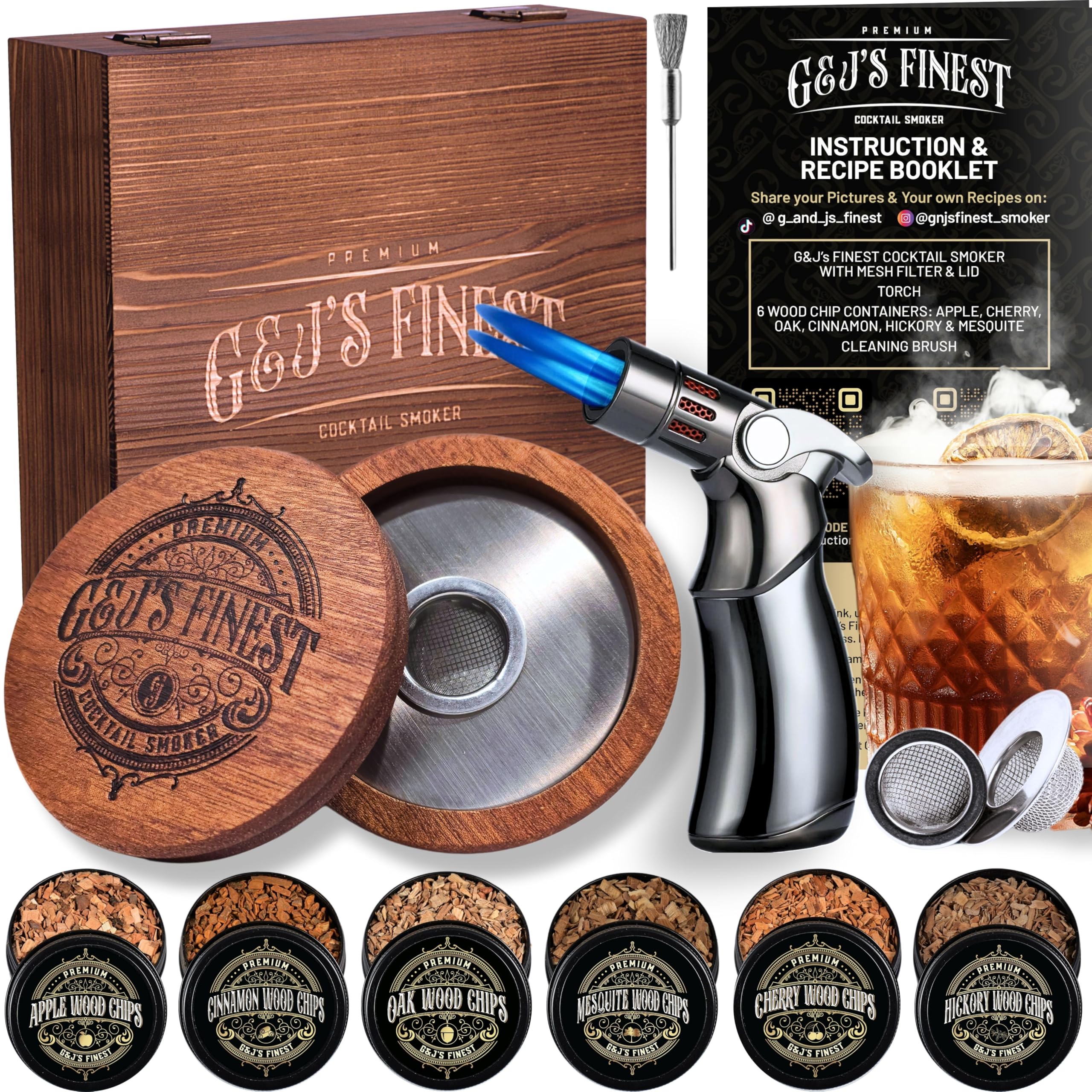 G&J's Finest whiskey smoker kit with torch for rich smoke