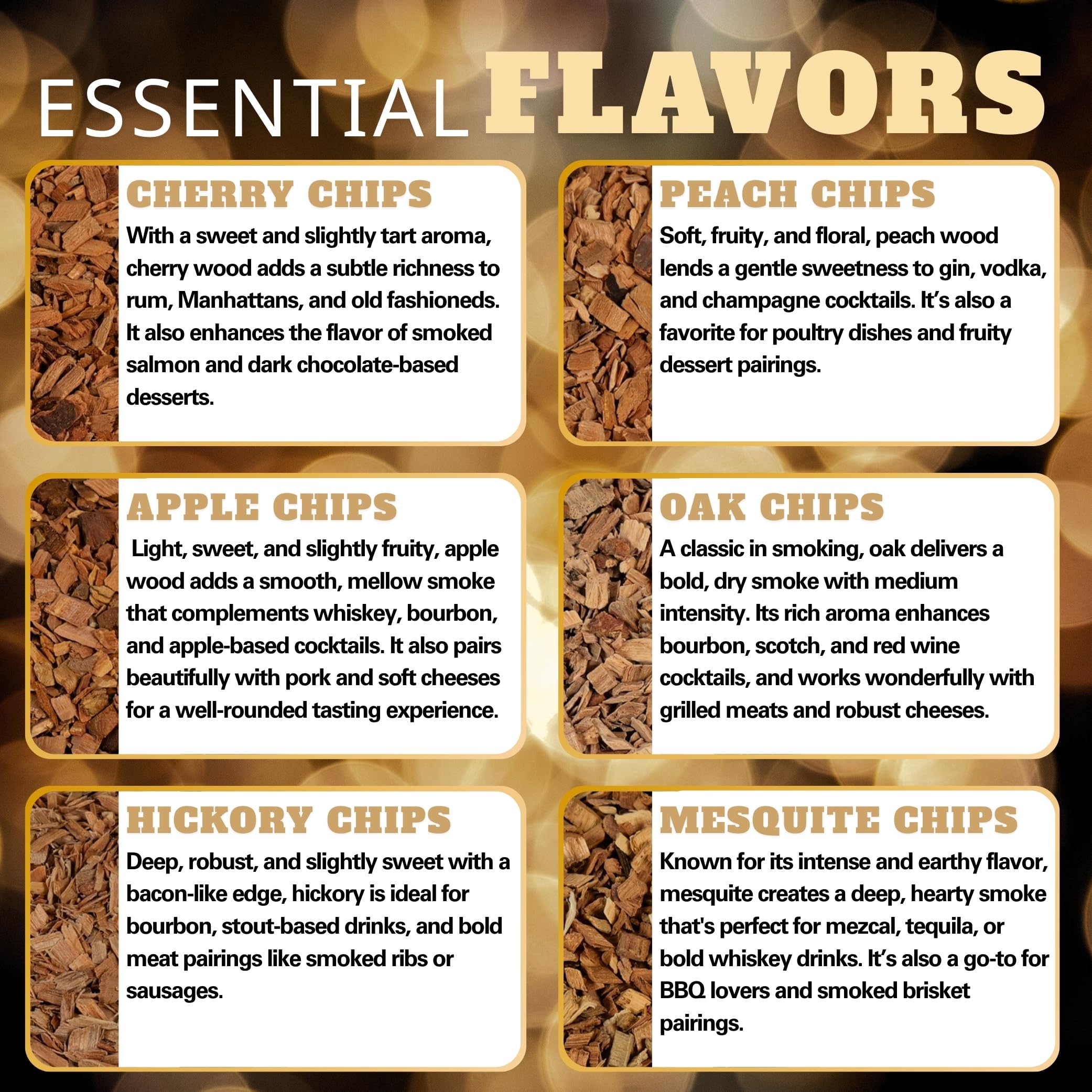 G & J's Finest cherry wood chips add fruity sweetness to cocktails.