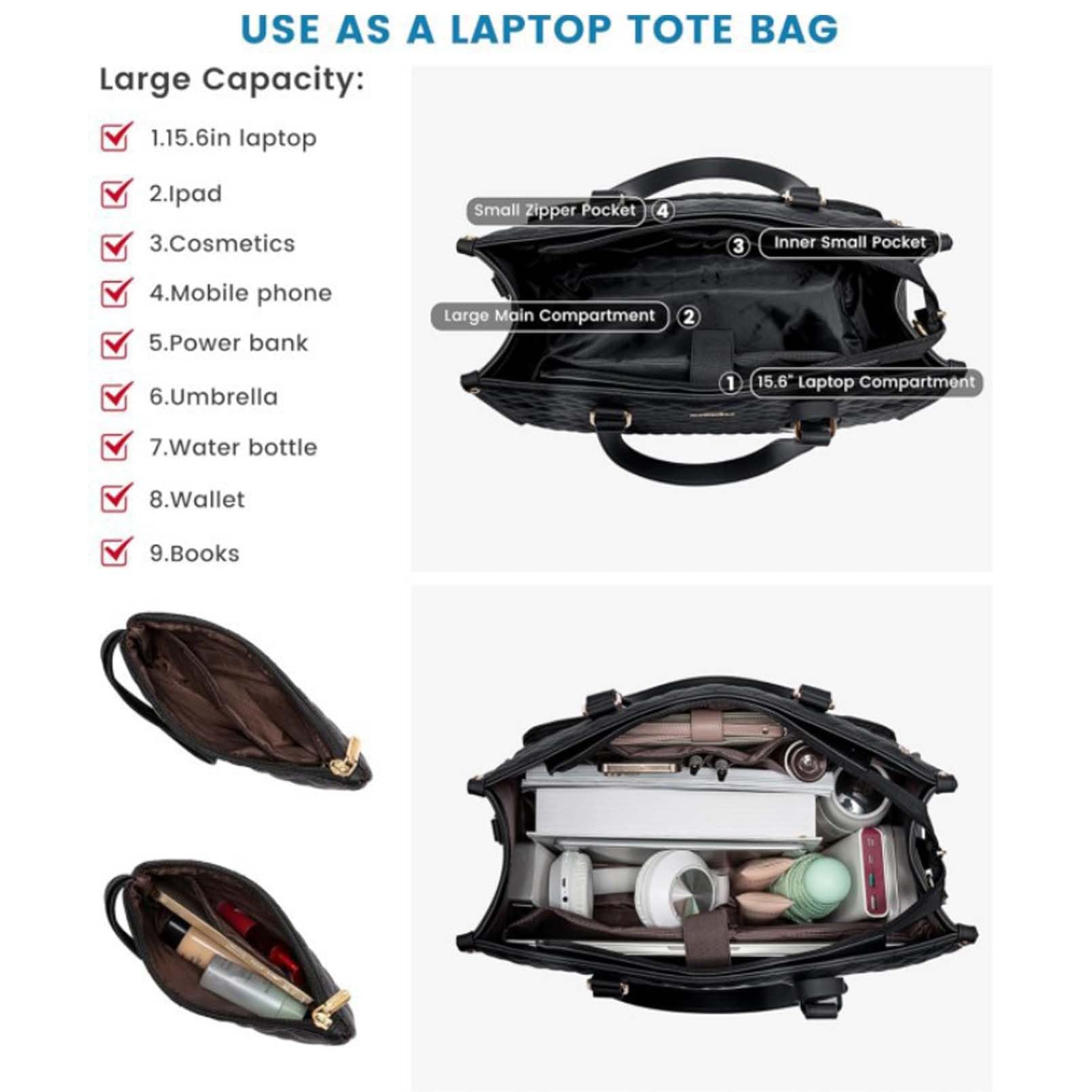Gkfhv upper laptop space and pockets for charger and notebook.
