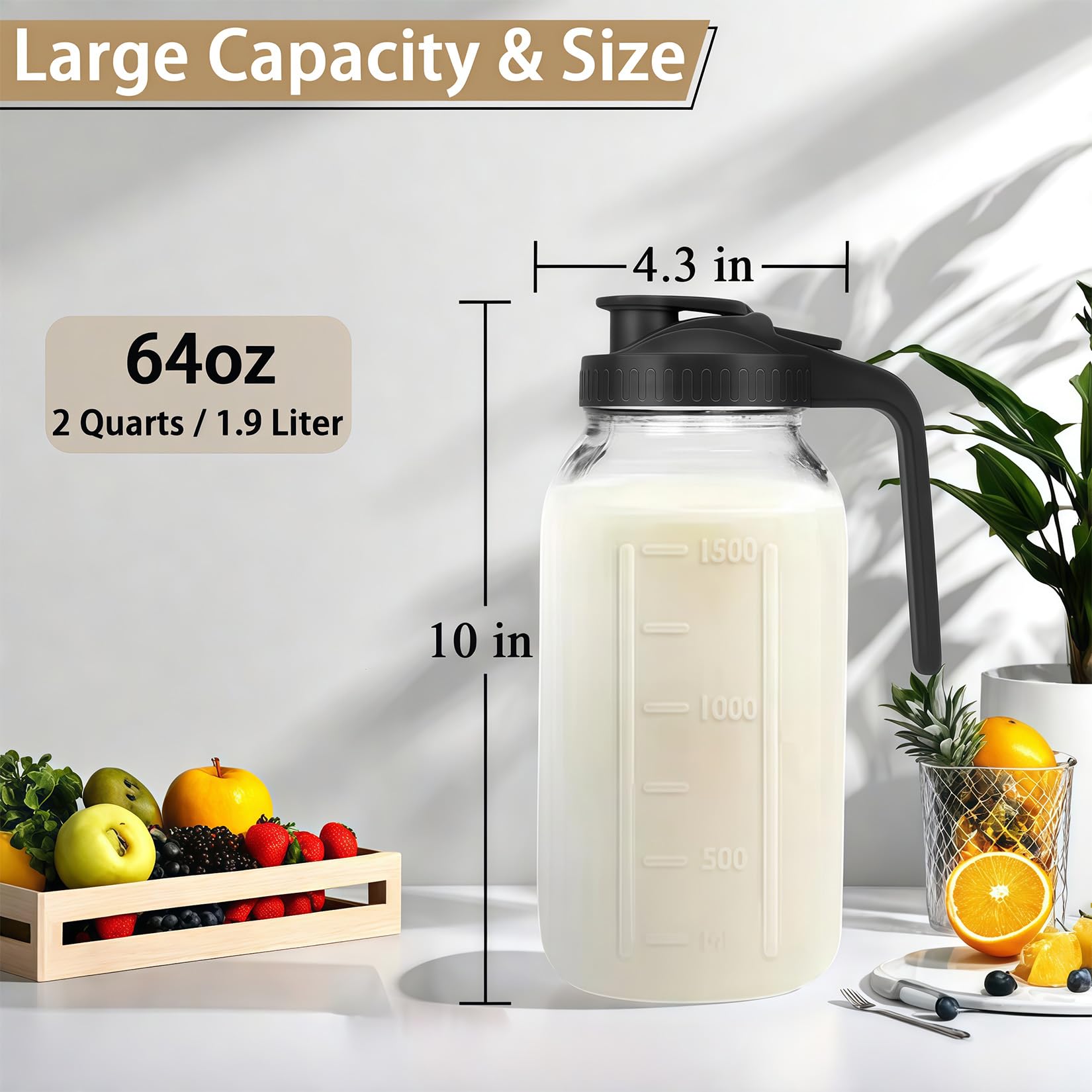 Glabotoil pitcher with pour spout lid prevents drips.