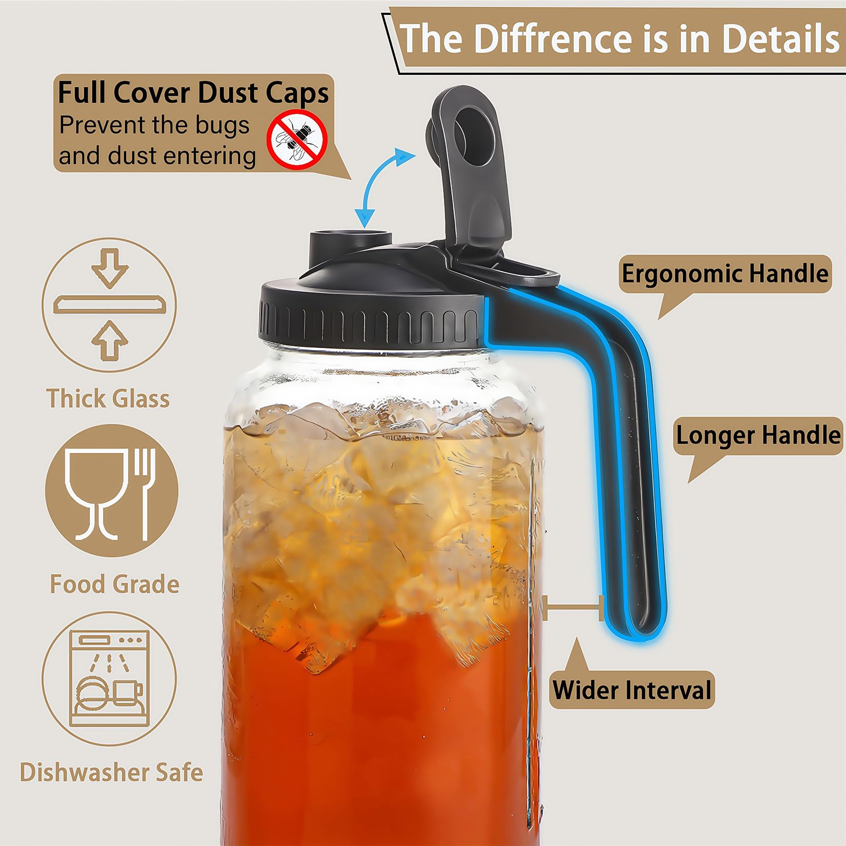 Glabotoil wide-mouth pitcher for quick filling and cleaning.