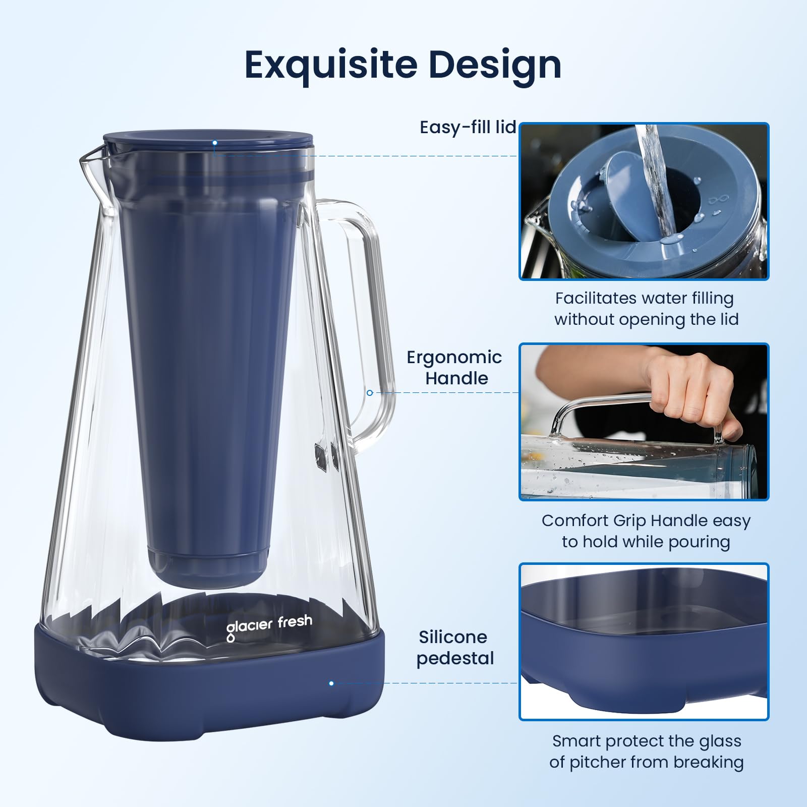 GLACIER FRESH Purela pitcher activated carbon filter improves smell and taste.