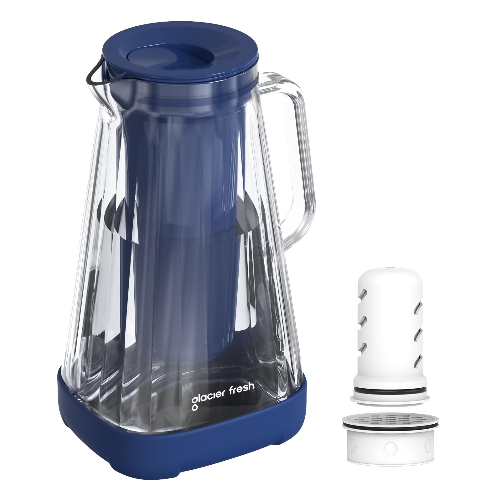 GLACIER FRESH Purela pitcher with blue glass body for clean-taste water at home.