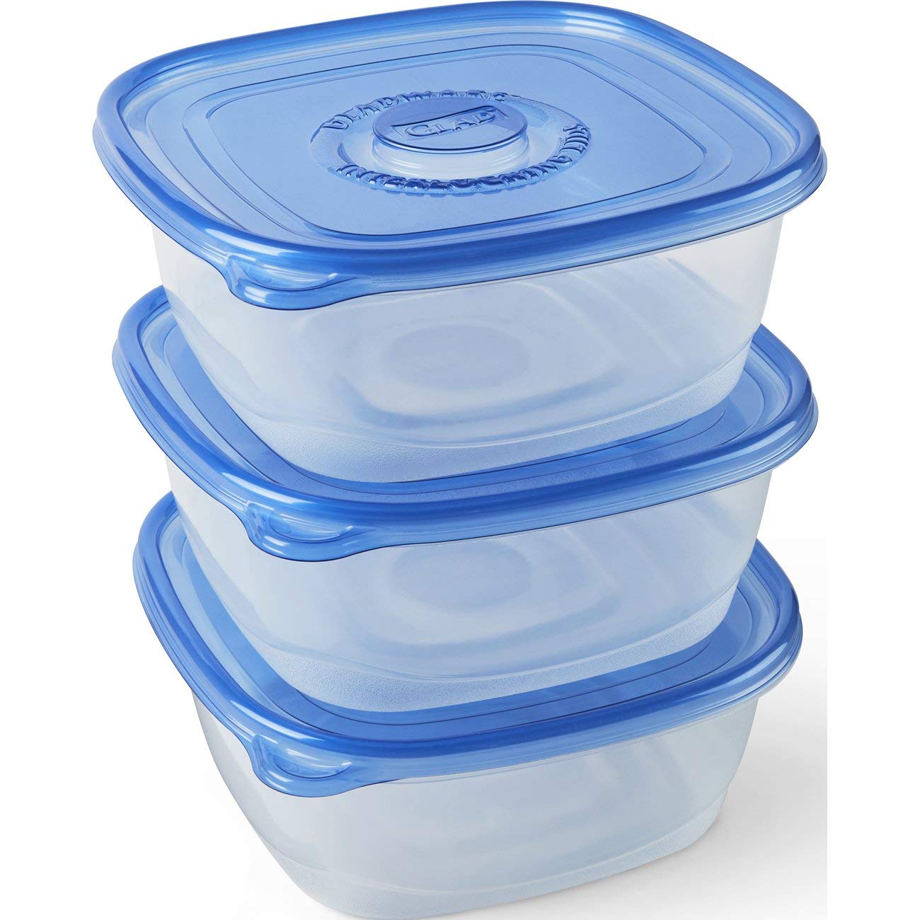 Glad family-size 104oz container with lids locked for airtight freshness.