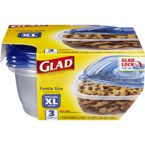 Glad large-capacity containers keep leftovers fresh in fridge or freezer.