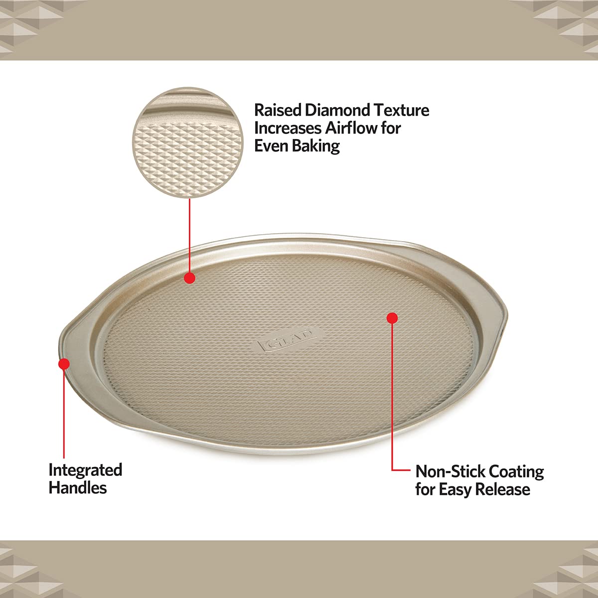 Glad pan shows durable heavy-gauge construction for long-lasting use.