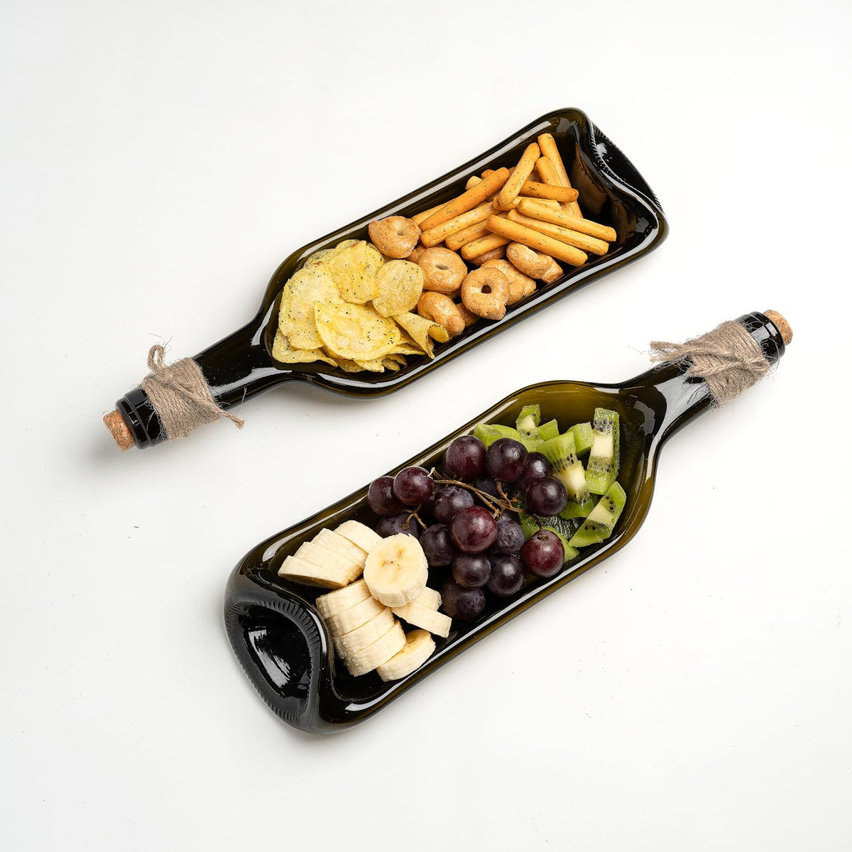 Glasiko World melted wine bottle tray for stylish entertaining